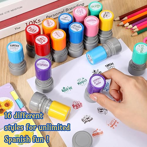 Miniatura 4 de 16 sellos de español para profesores, autoentintados para profesores, regalos para profesores, sellos de calificación de motivación para escuela,