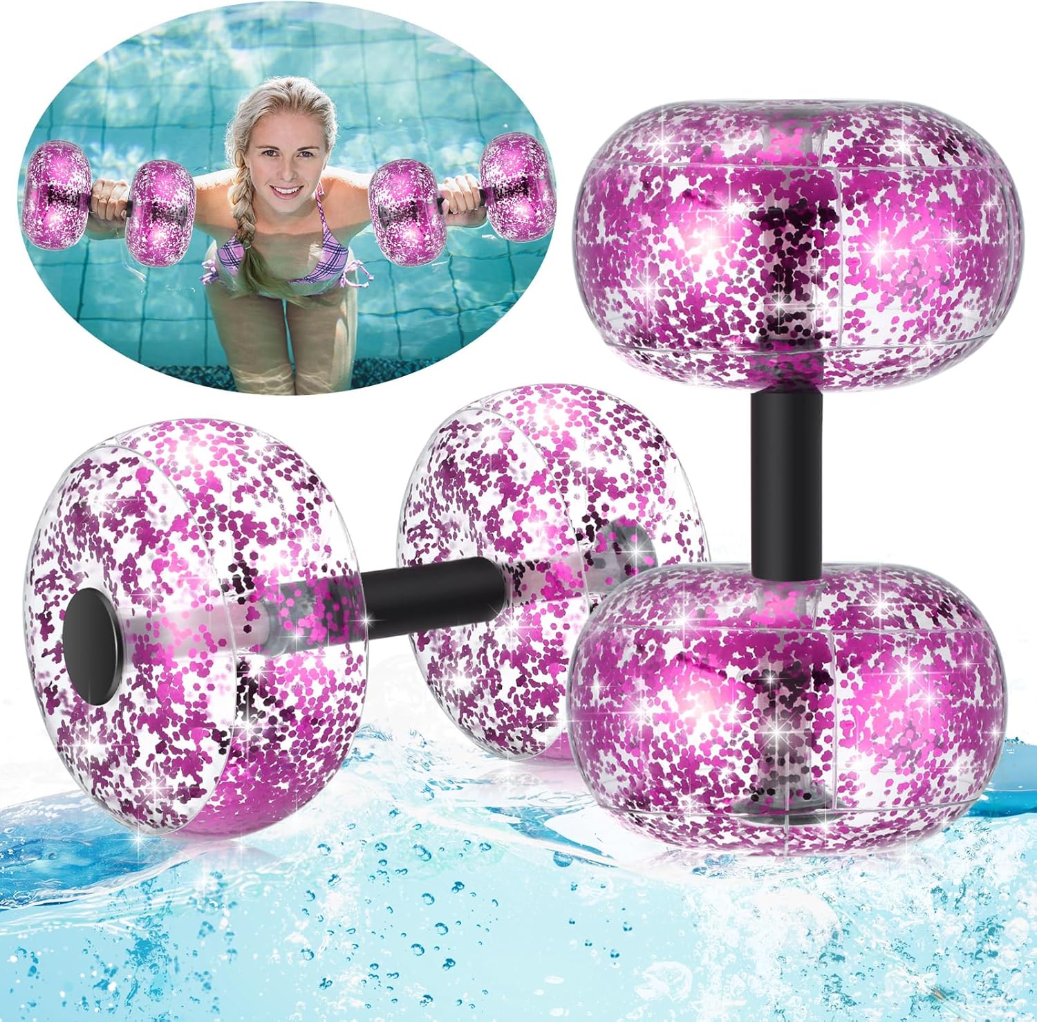 1 Pair Inflatable Aquatic Dumbbell Water Weight Pool Weights for Water Exercise Set Floating Barbell Equipment for Water Aerobics Weight Loss Swimming Pool Exercise Fitness Workout