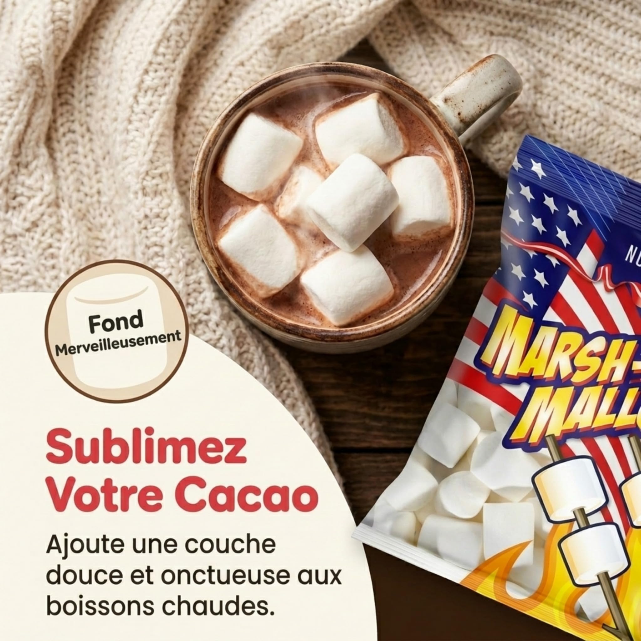 Nordthy Marshmallows American Style 300g – Guimauves Moelleuses à la Vanille – Chamallows pour S’mores, Chocolat Chaud, Desserts, Gâteaux et Buffets Sucrés