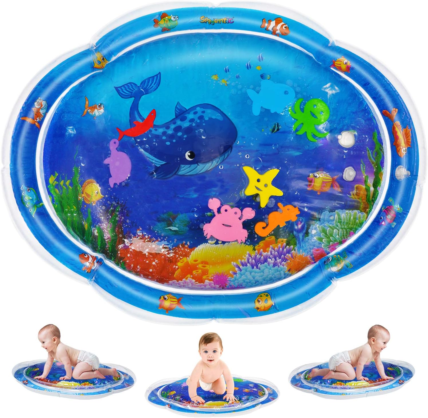 Tummy Time Water Mat, Premium Inflatable Water Mat for Babies, Baby Sensory Toys Water Playmats for Stimulation Growth, BPA Free Infant Toys Tummy Time Activity Mat, 28x22 Inch