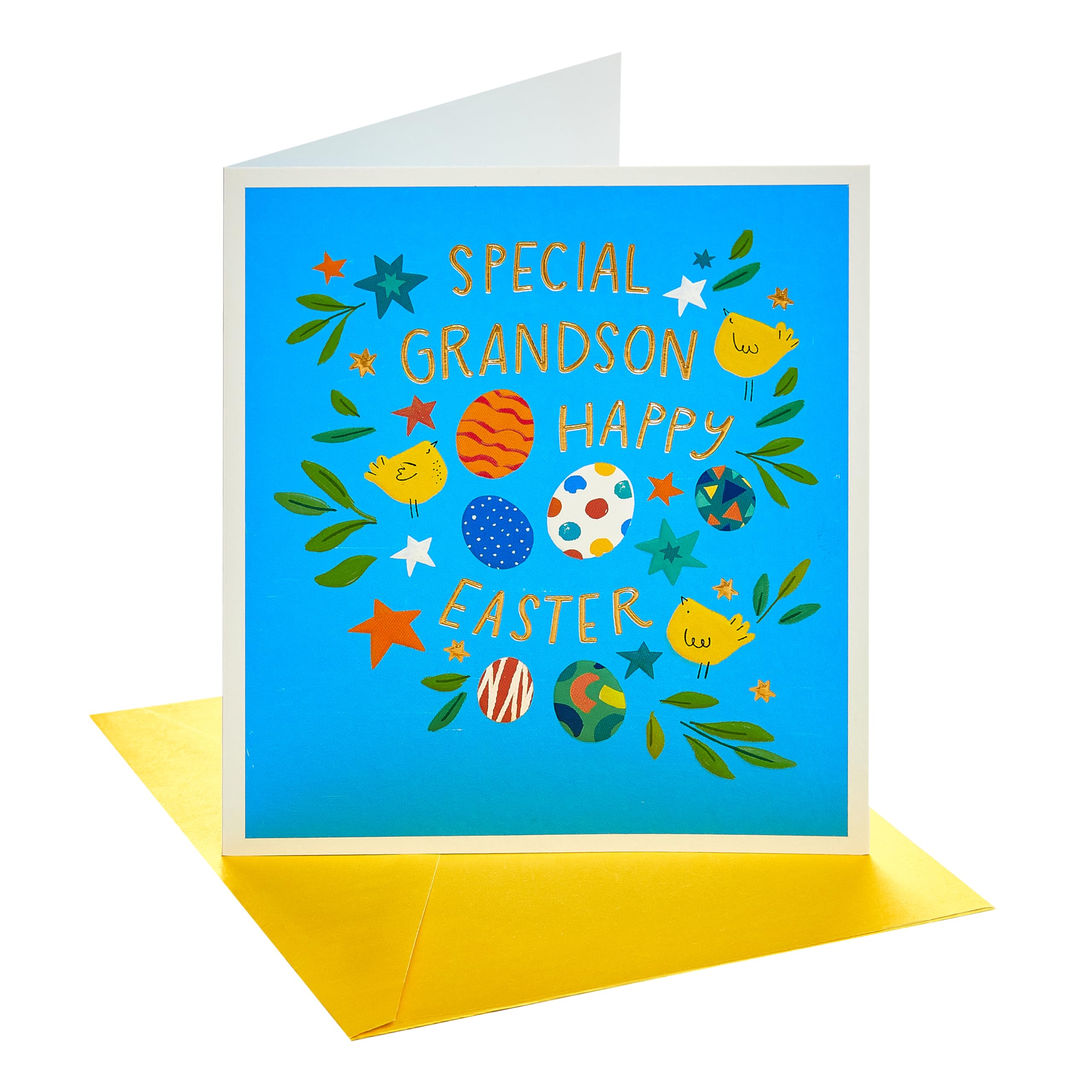 UK Greetings | Easter Card for Grandson | Him, Boys, Men | Eggs and Bunnies Design | With Envelope | 15.9 x 18.4 cm