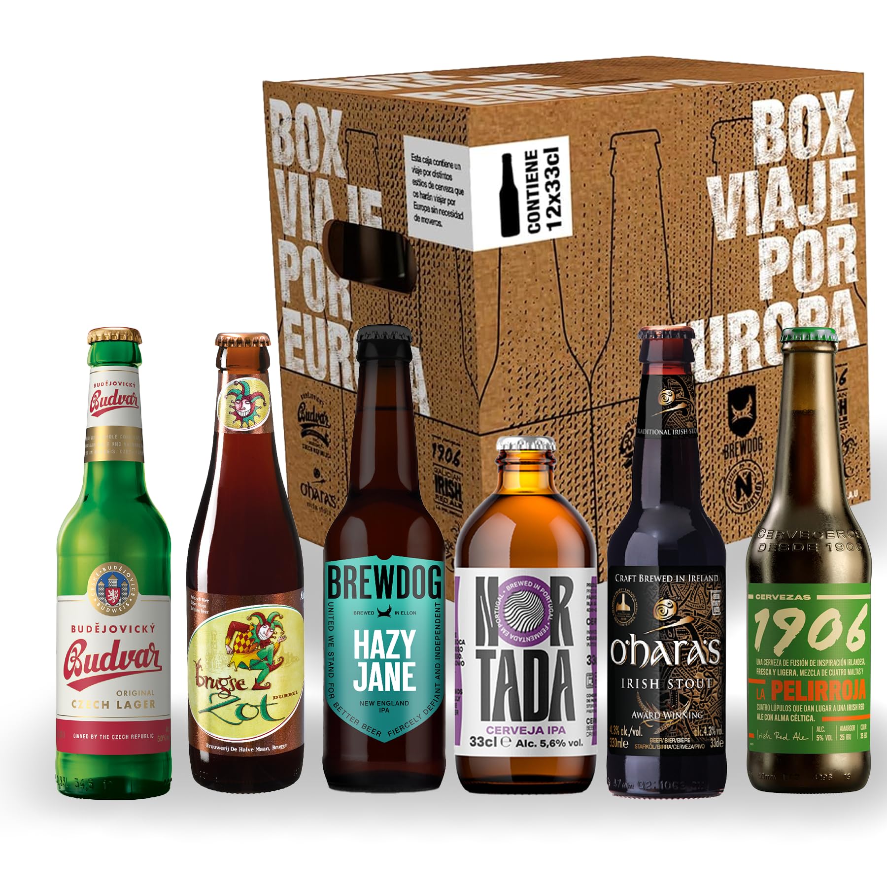 Pack de Degustación de Cervezas Europeas 1906 Box Viaje por Europa, 12 x 33 cl
