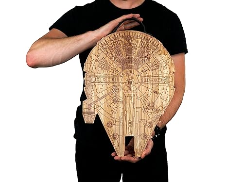 Millennium Falcon Cutting Board For Kitchen, Large Wood Chopping Board Set With Handle And Stand, Charcuterie Cheese Board With Holder, All-in-one