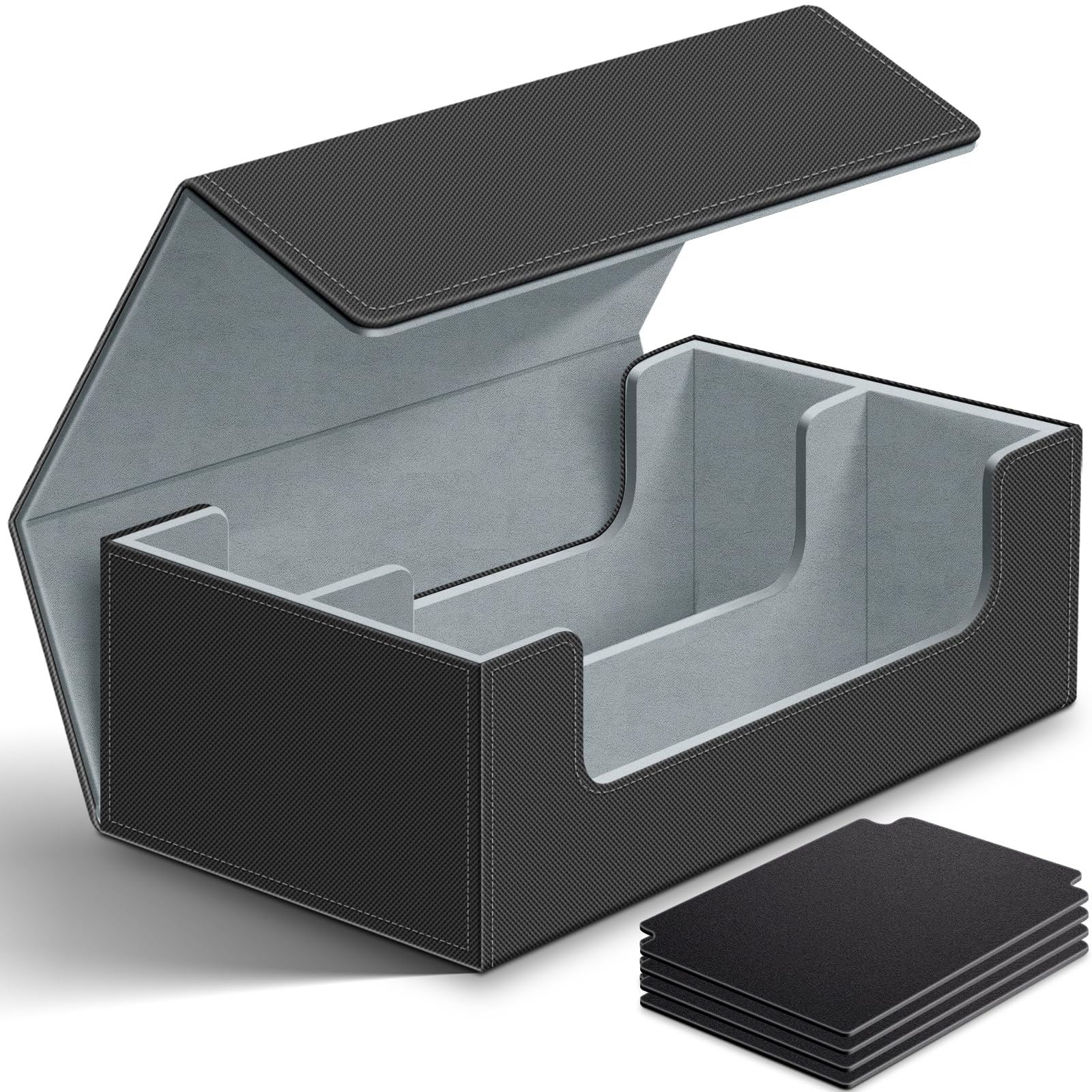 Homthy 1200+ Card Deck Case for Trading Cards, Leather Magnetic Closure Commander Card Storage Box Magic Card Protectors Fit for YuGiOh, MTG and Sport Cards (Grey)