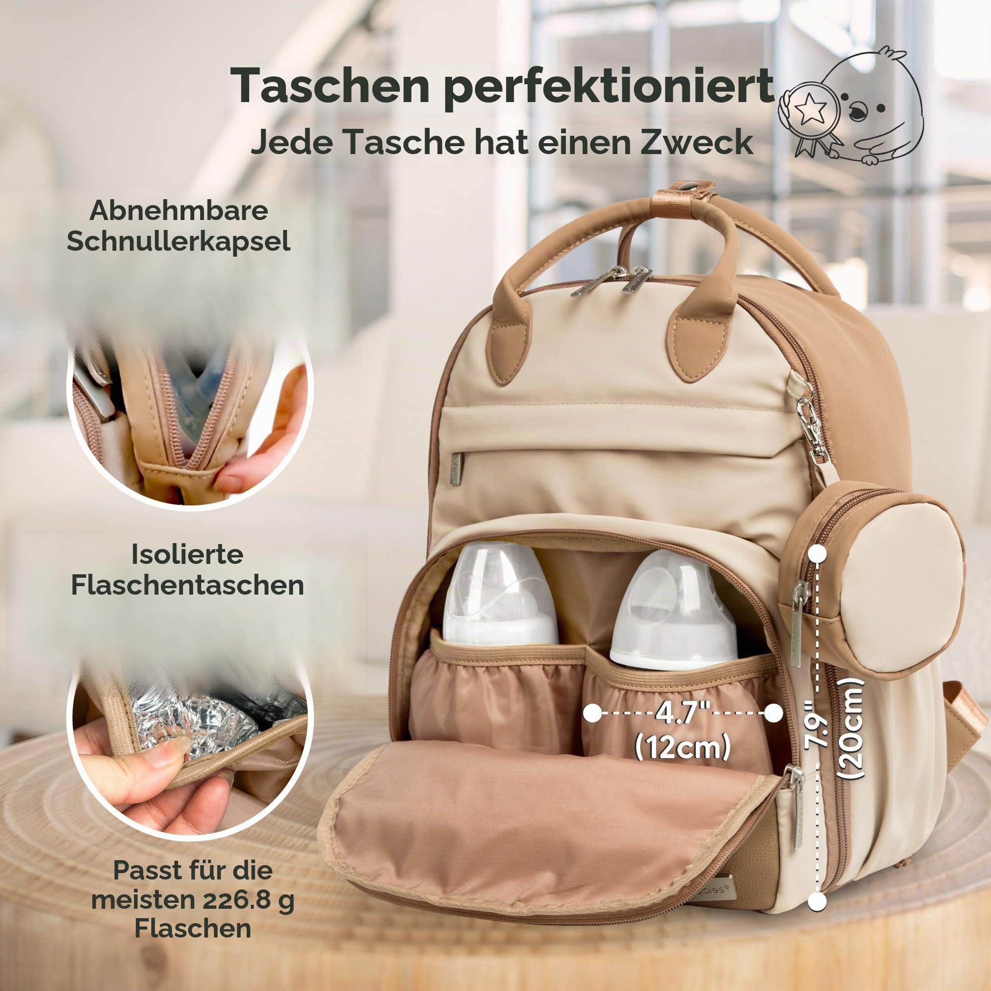 KeaBabies Baby Wickeltasche mit Wickelunterlage - Multifunktionale Reise Wickelrucksack Lässig, Umstands Mommy Bag, Kompakte 12L Kapazität,PU-Leder, Wasserdicht,Unisex,Stilvolle Baby Diaper Bag(Latte)