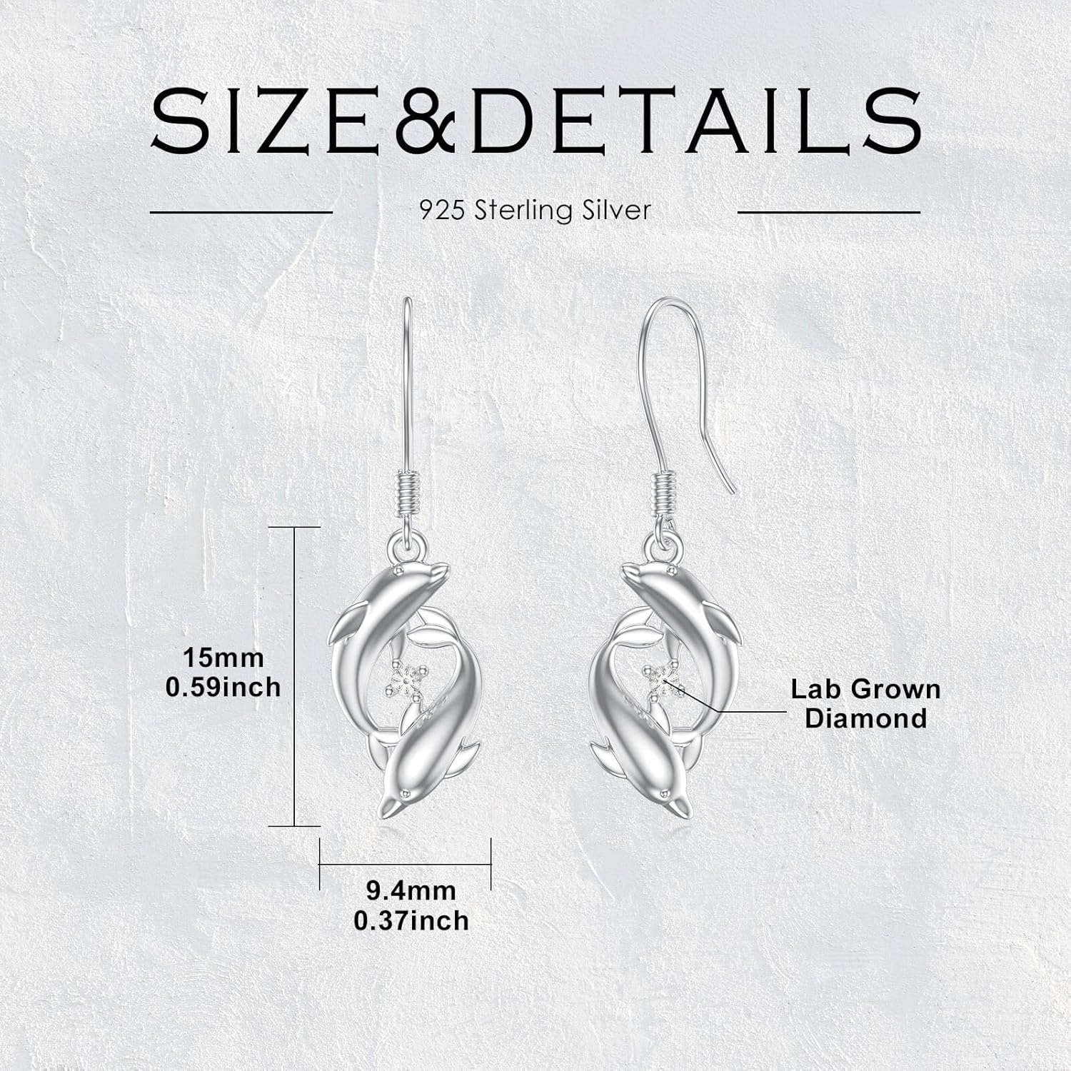 Diamond Dolphin Drop Dangle Earrings for Women 925 Sterling Silver Lab Grown Diamond Jewelry Gifts - Image 6