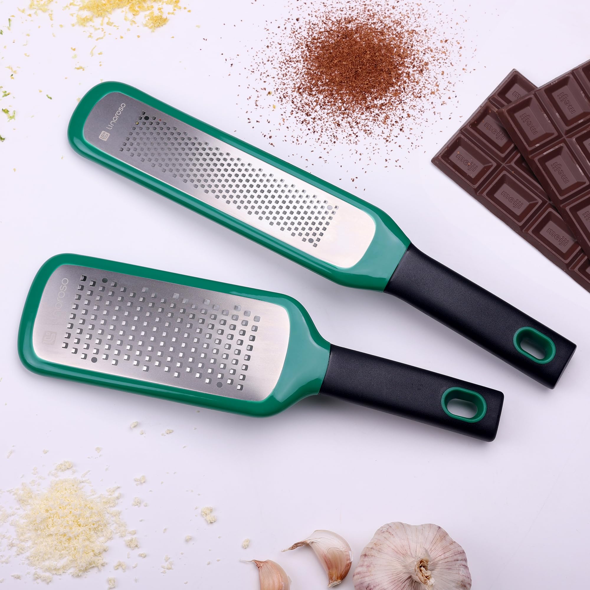 linoroso Set di 2 grattugie per limone e formaggio, da cucina, per formaggio, aglio, zenzero, noce moscata, cioccolato, frutta, lama affilata in acciaio inox con coperchio protettivo