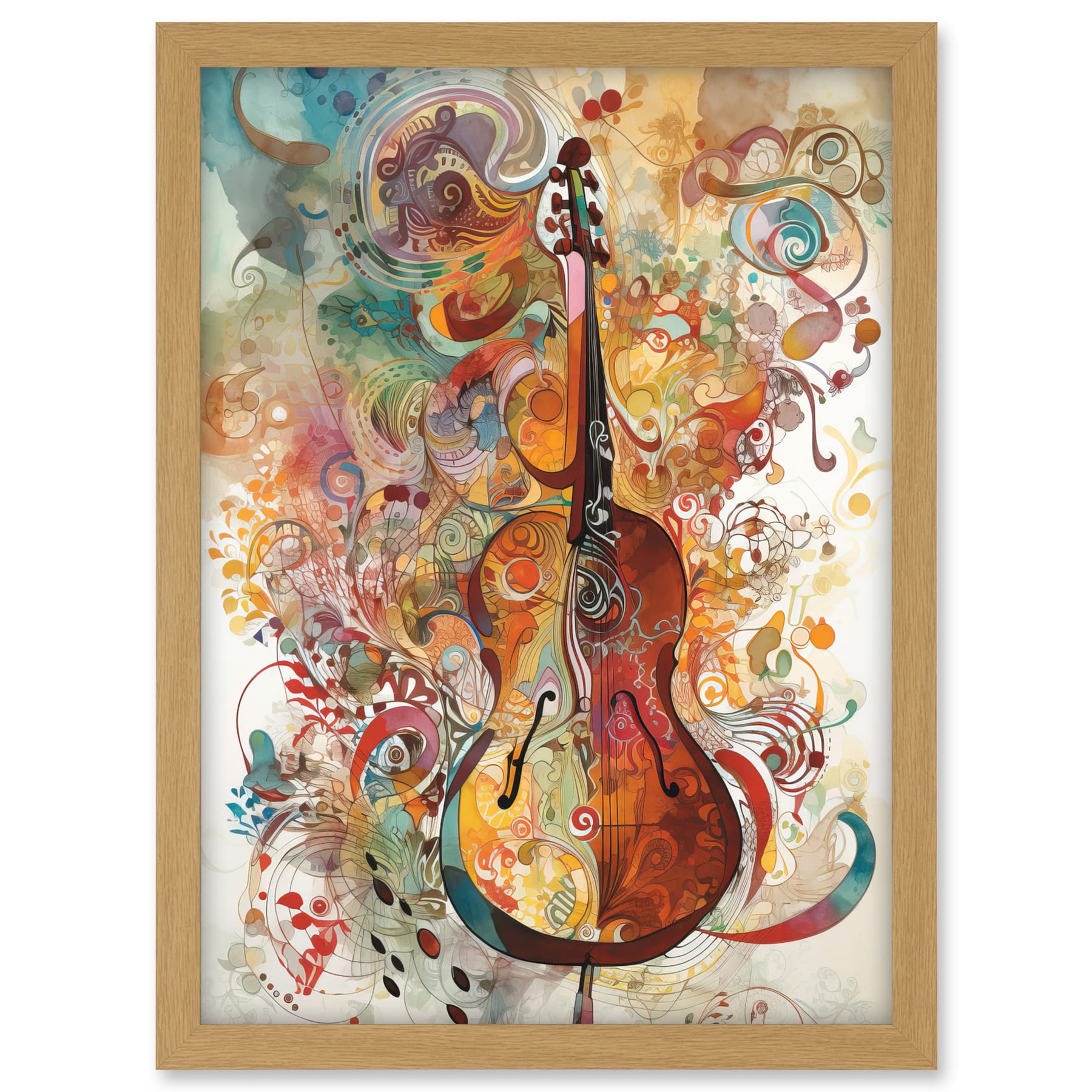 Artery8 Sensory Sonata Violin Music Note Synesthesia Shapes and Colours Modern Watercolour Illustration Artwork Framed A3 Wall Art Print