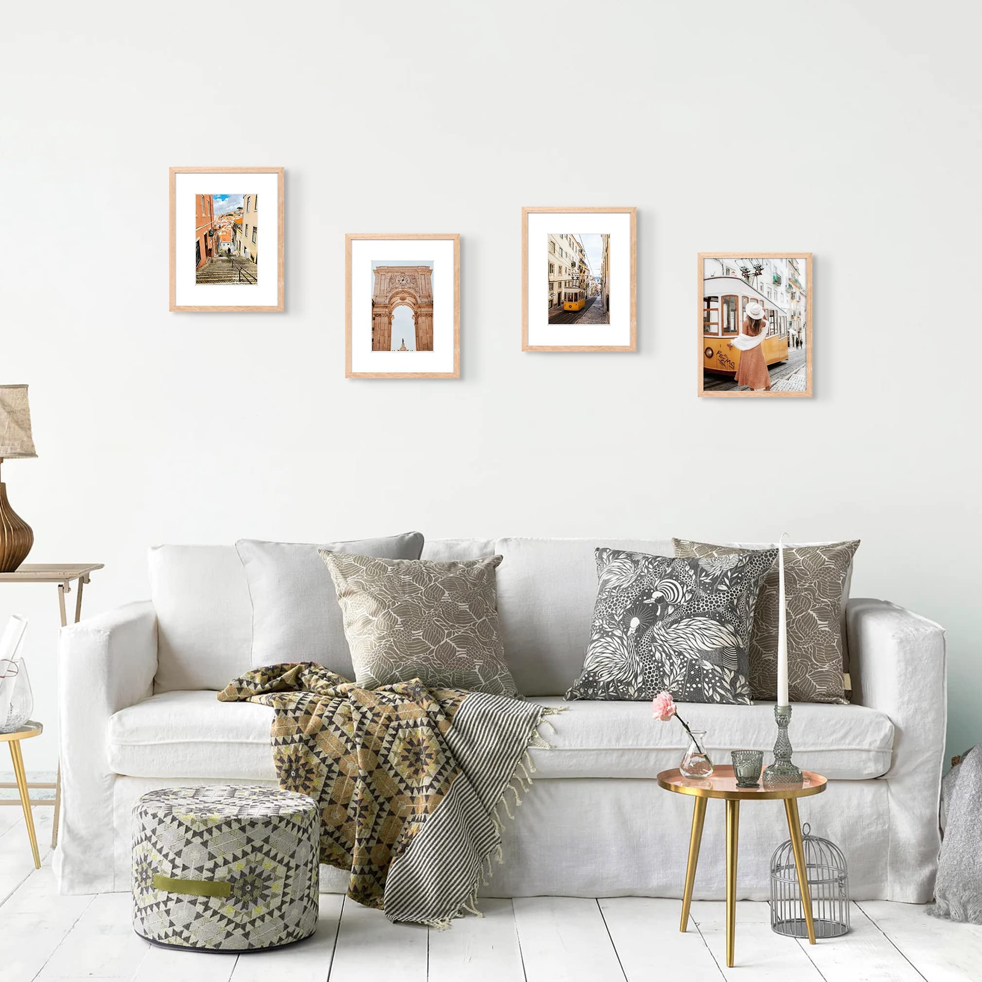 ATOBART Lot de 3 cadres photo de 20,3 x 25,4 cm, en bois de chêne avec passe-partout ou 20,3 x 25,4 cm sans passe-partout avec verre plexiglas pour affichage mural de table vertical ou horizontal pour