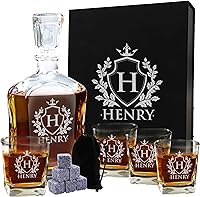 Vista 7 de My Personal Memories, Juego de decantador de whisky personalizado de 5 piezas, decantador y juego de regalo de 4 vasos, grabado personalizado