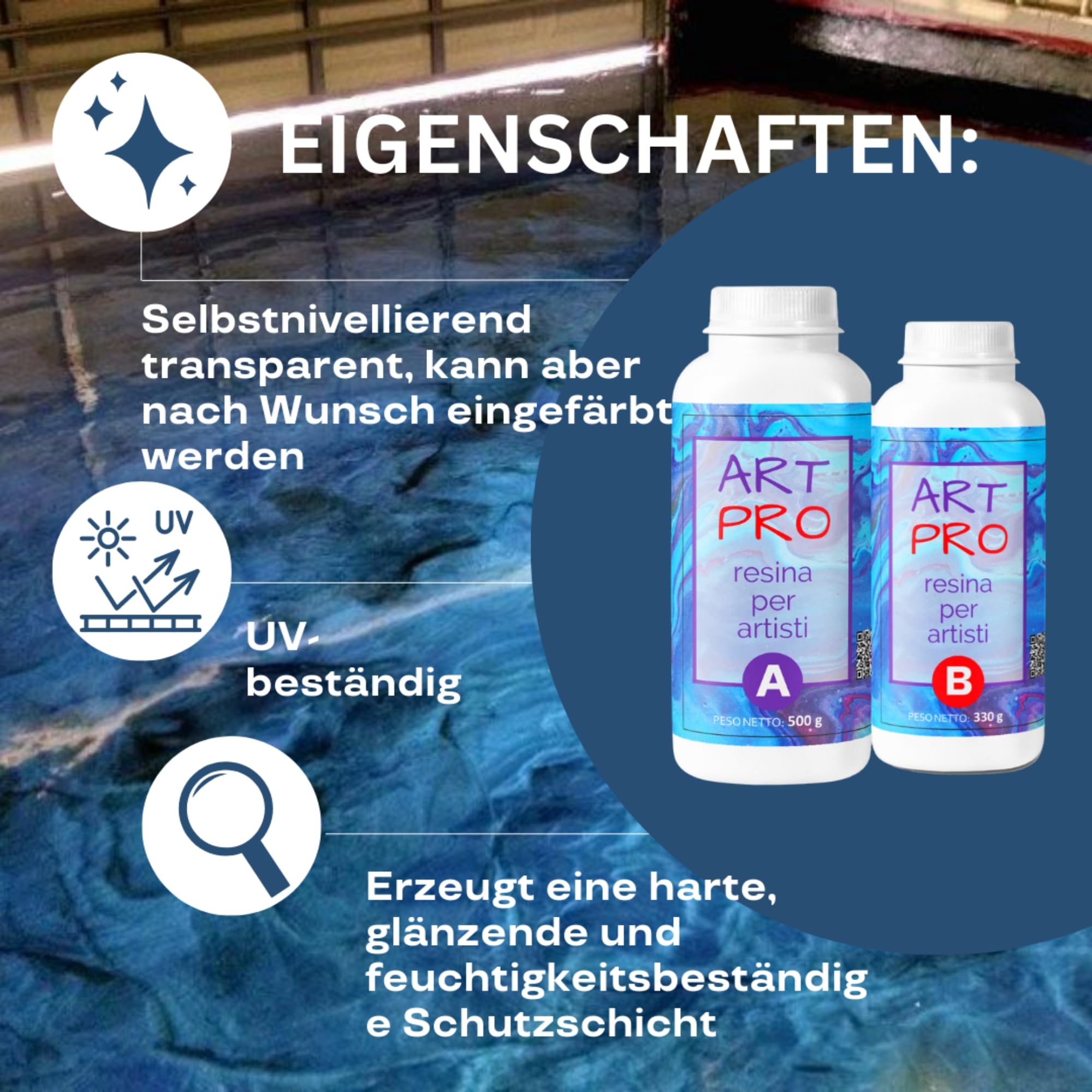 Resin Pro ART PRO Epoxidharz ideal für Tabletts, Untersetzer künstlerische Fußböden und Wandverkleidungen, Ungiftig zertifiziert, Kostenlose Handschuhe, Technischer Kundendienst auf Deutsch 3,32Kg