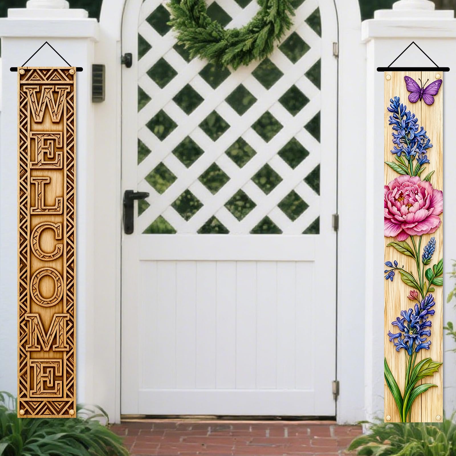 Nuxovilar Welcome Peony Butterfly Porch Banners 12x70 Inches Polyester