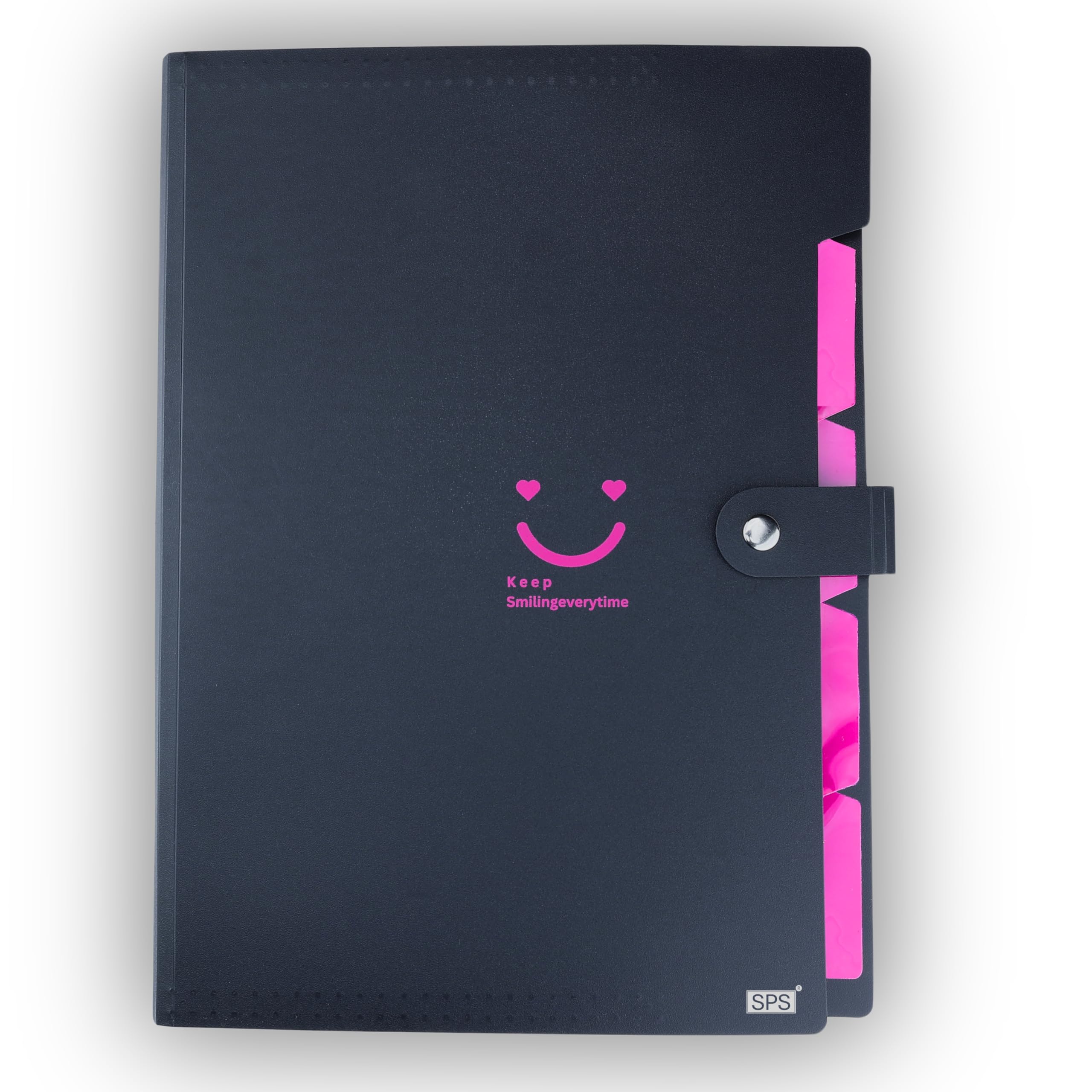 SPS Cartella portadocumenti espandibile con 5 tasche, design smile, adatta per documenti formato A4 e lettera, cartelle a fisarmonica, porta documenti per ufficio, scuola e uso domestico, rosa
