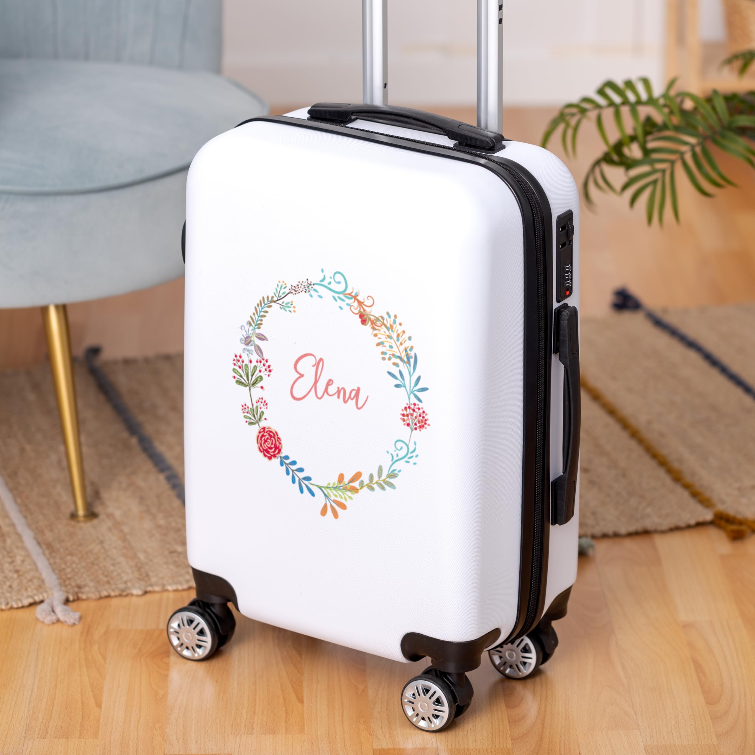 Maleta de Cabina Personalizada con Nombre | Equipaje de Mano 55 x 35 x 20 cm, 4 Ruedas Giratorias, Trolley Rígido ABS, Para Viajes, Vacaciones y Escapadas