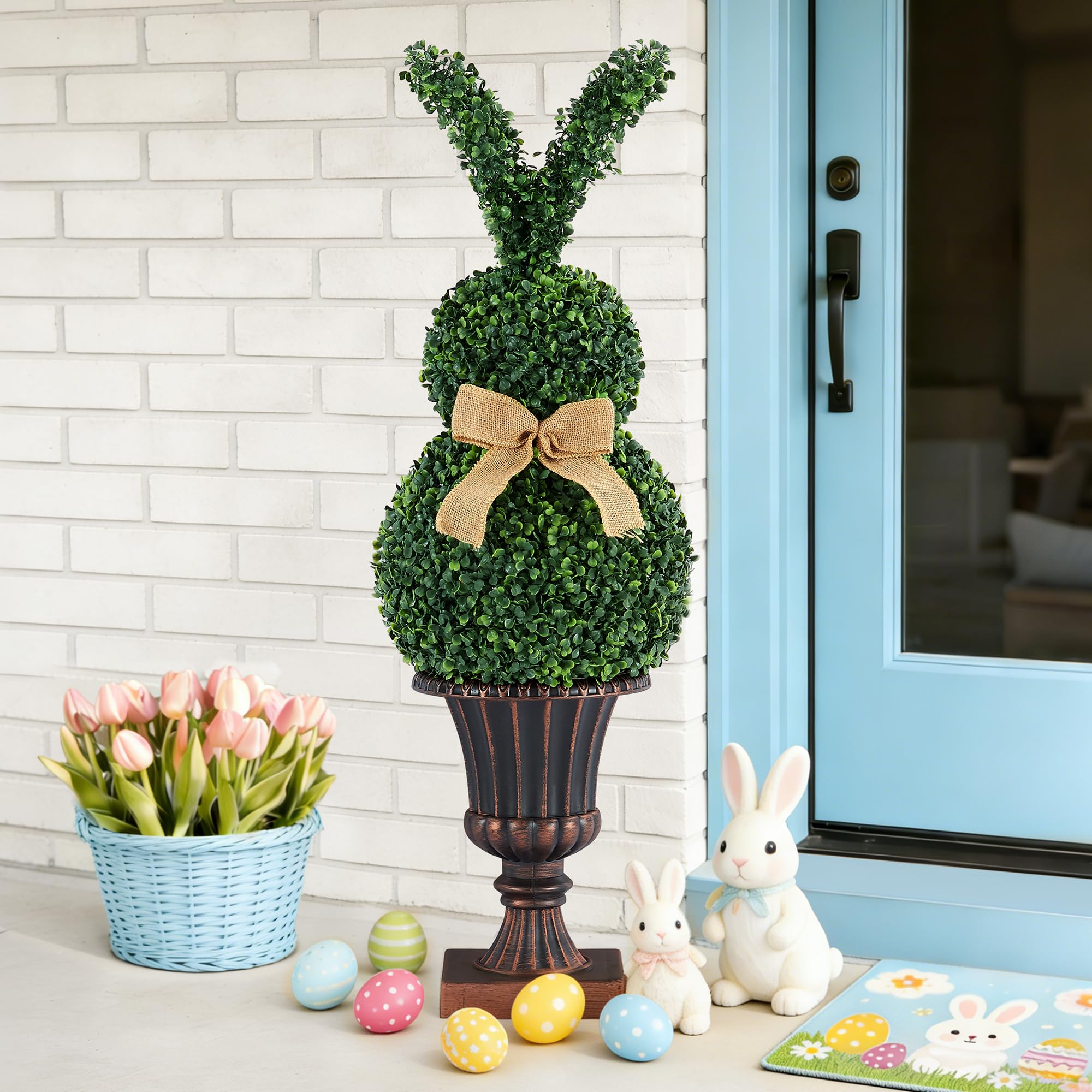 Photo 1 of ilitphke 3.5FT Easter Bunny Topiary Tree, Artificial Greenery Bunny Topiary with Bendable Ears, Realistic Faux Plant Vintage Pot, Outdoor Front Porch Entryway Spring Decor