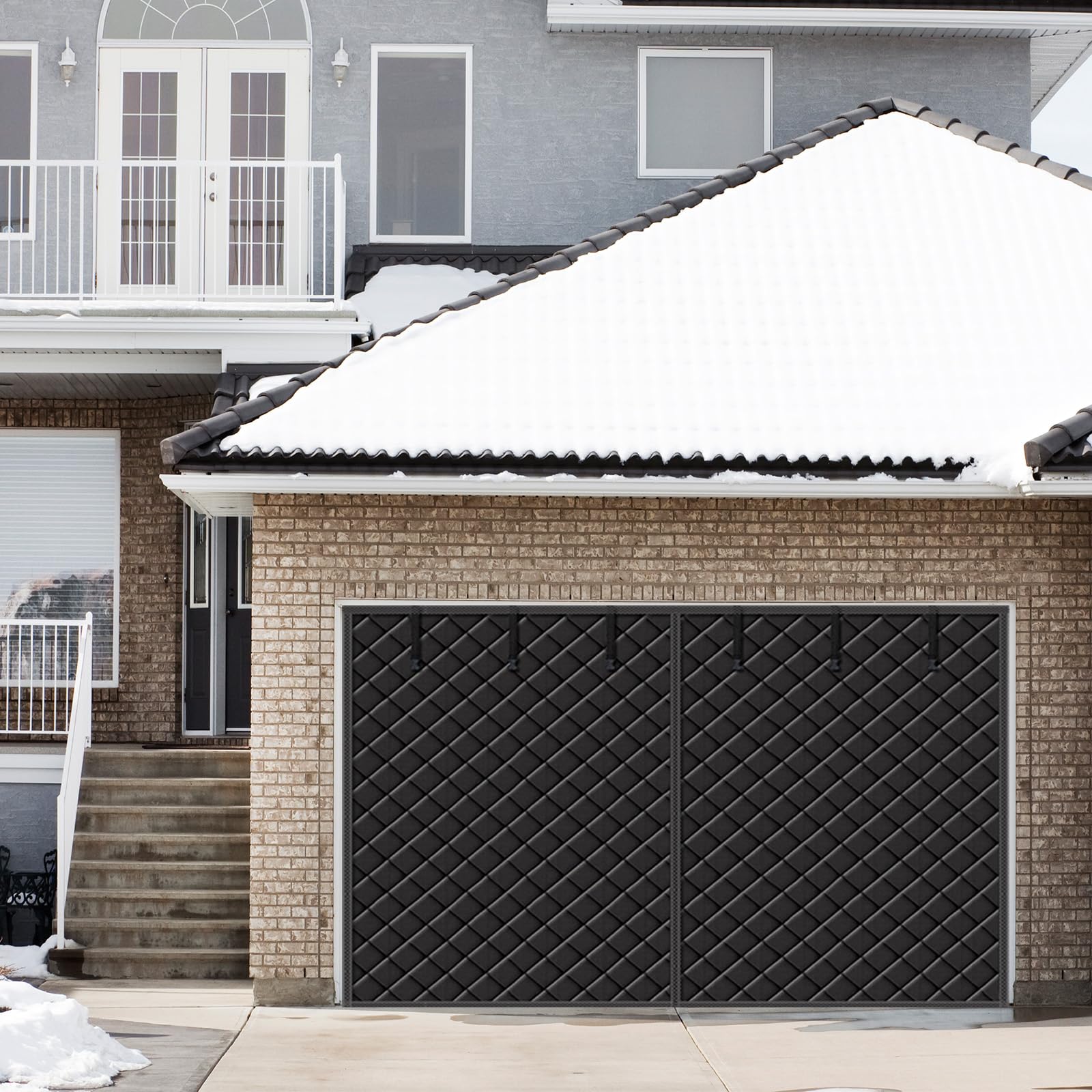 Tenda Isolante Mocoli per Porta Garage, 497x218 cm, Nero, Impermeabile, Magnetica, Termoisolante