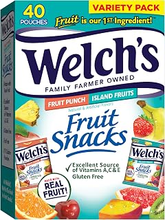 Welch's Fruit Snacks Fruit Punch & Island Fruits, 40 Single-Serve 0.8oz Bags - Real Fruit First, Vitamins A C E, Gluten Free