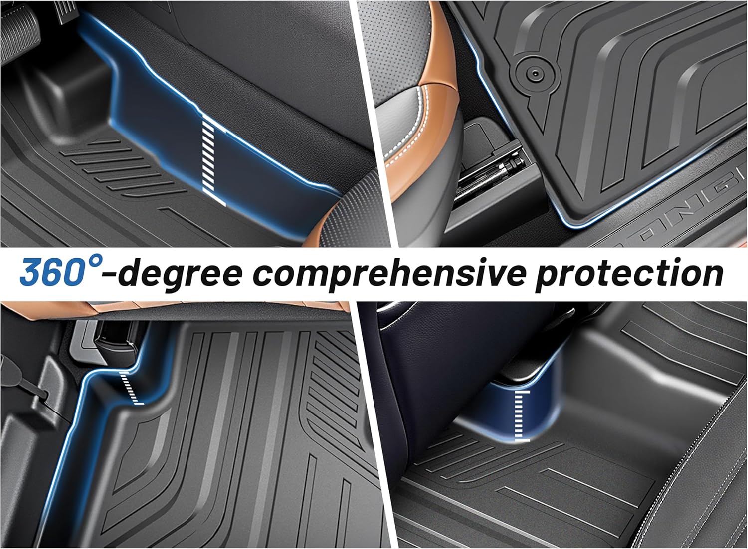 TPE All-Weather Floor Mats for Ford Bronco Sport 2021-2025,Custom Fit Car Mats(Not for Bronco & Rubberized Floor),1st & 2nd Row Protection,Durable, Odorless, Easy to Clean (3-Piece Set, Black) - Image 4