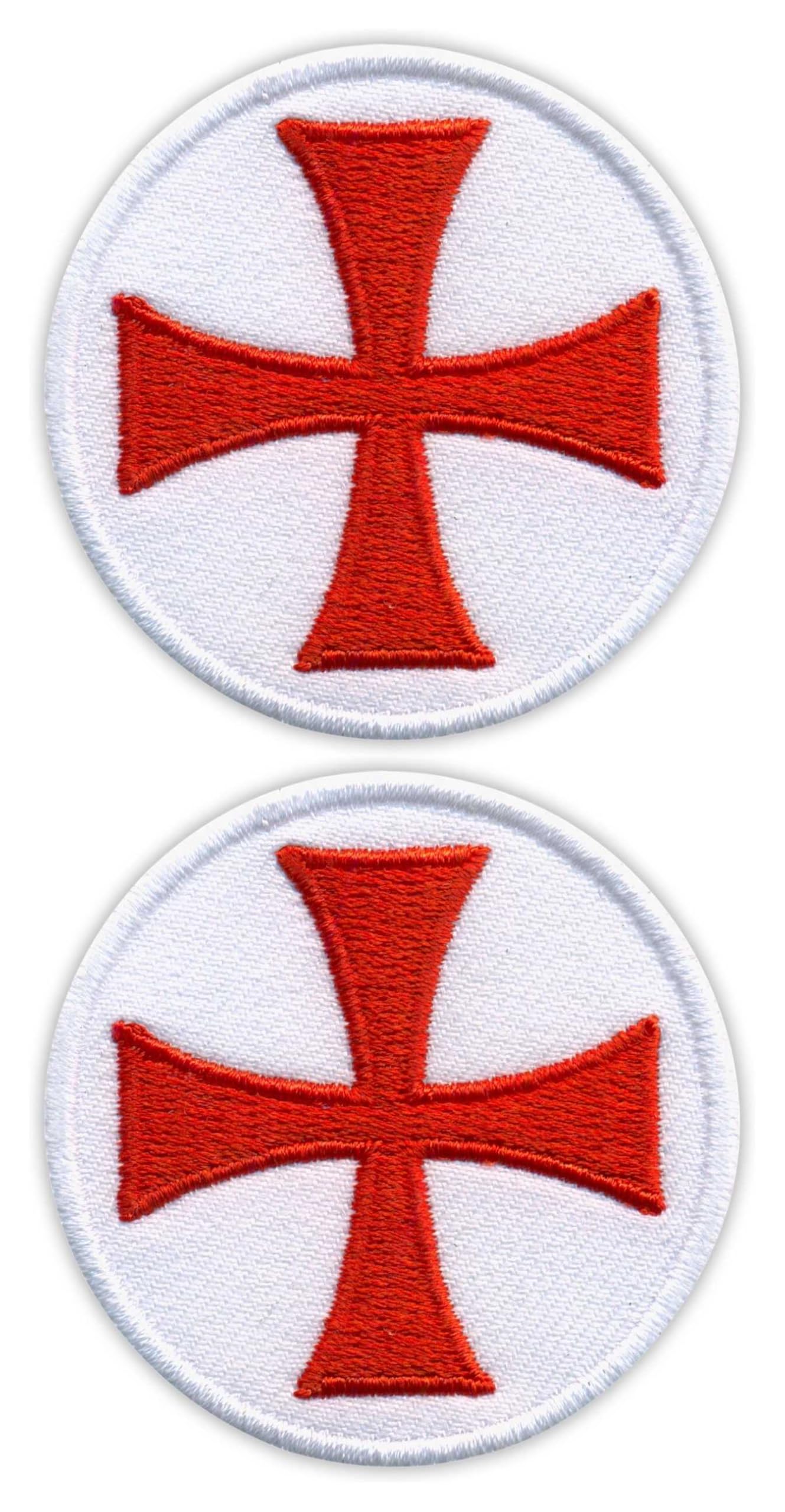 Set of Two - The Templar Cross - Round Patch - Iron-on/Heat Seal Backing - Embroidered Patch/Badge/Emblem