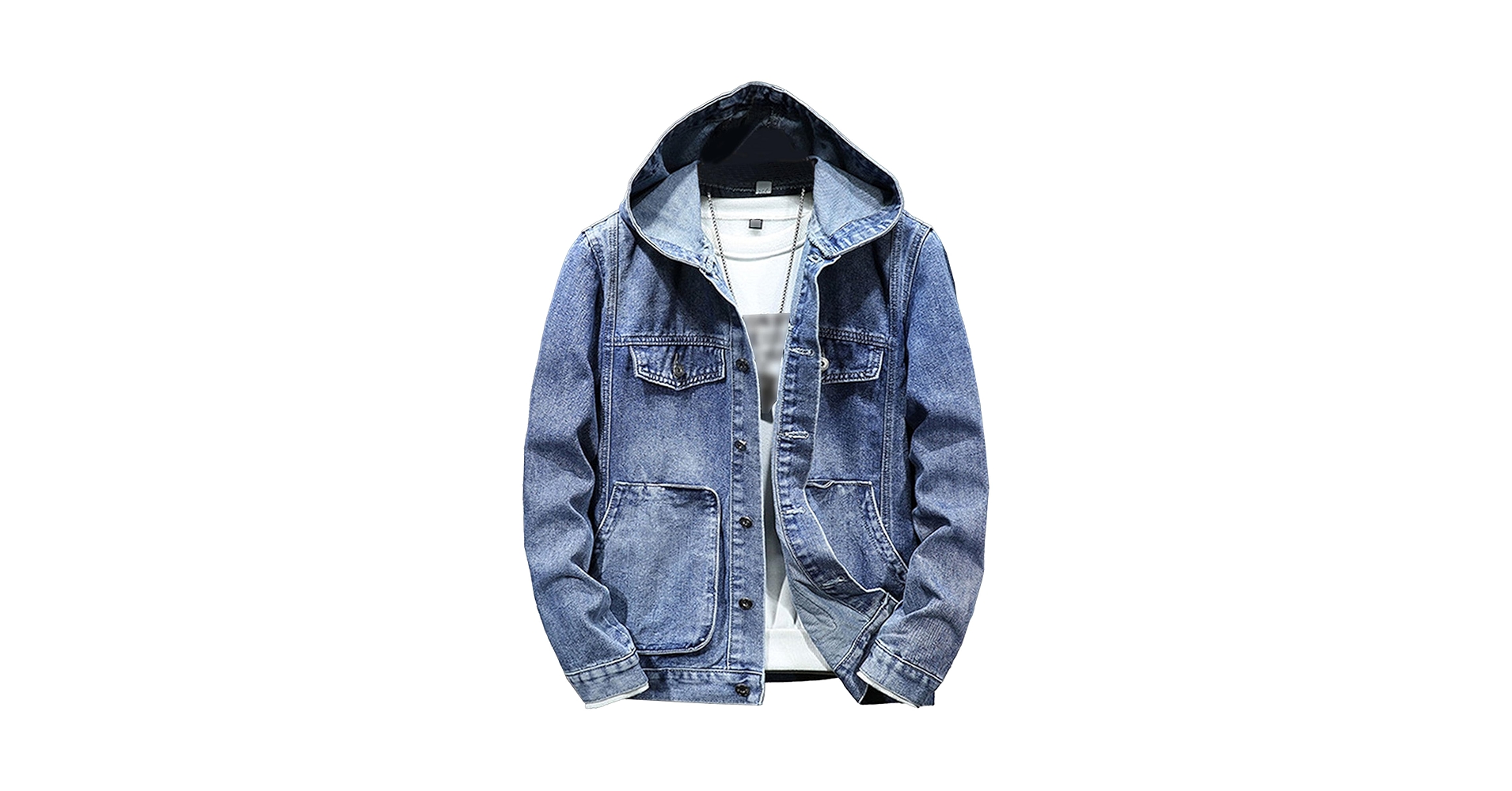 QOAAIE Denim Hoodie Jacket for Men Casual Button Down Jean