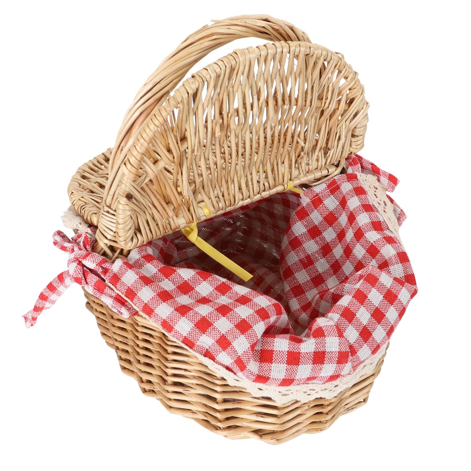 Wicker Basket with Liner Camping Picnic Basket Shopping Storage Hamper with Lid and Handle for Barbecue Food Storage Container Sundries Organizer Red