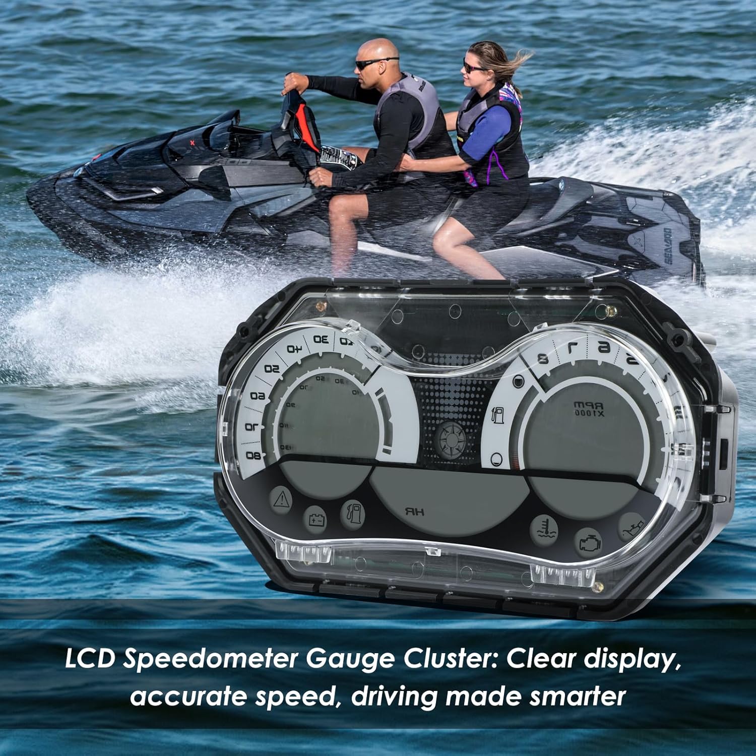 278002270 Upgrade LCD Speedometer Gauge Cluster Fit for SeaDoo GTX RXP RXT Wake, Replace OE 278002328 278002326 278002319 278002317 278002144, with Chrome Bezel