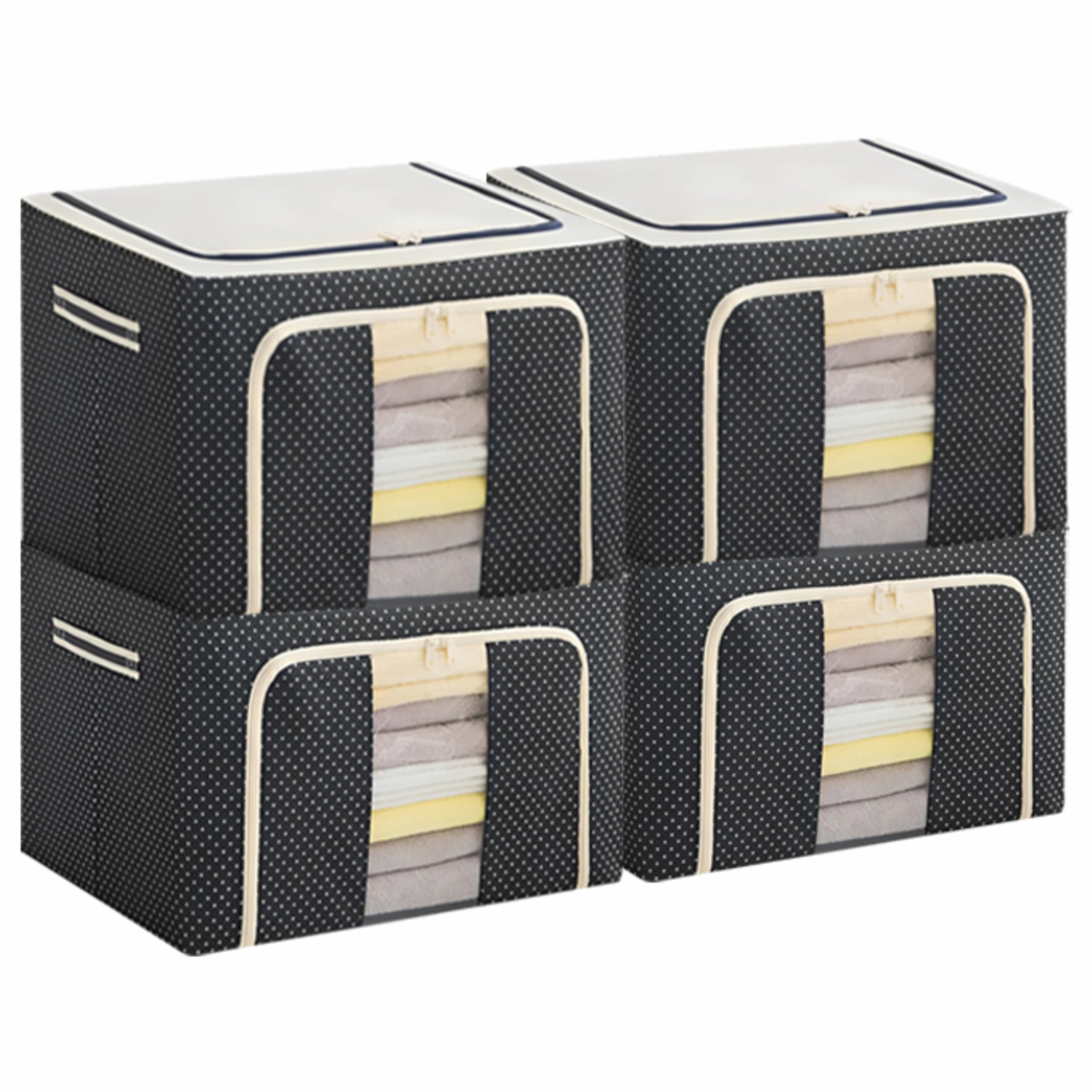 JD FRESH 100 Ltr Foldable Steel Frame Clothes Organizer/Foldable Organiser for Clothes/Large Storage Box for Blanket/Cloth Storage Box for Wardrobe/Saree/Shirts and Blankets (Pack of 4)