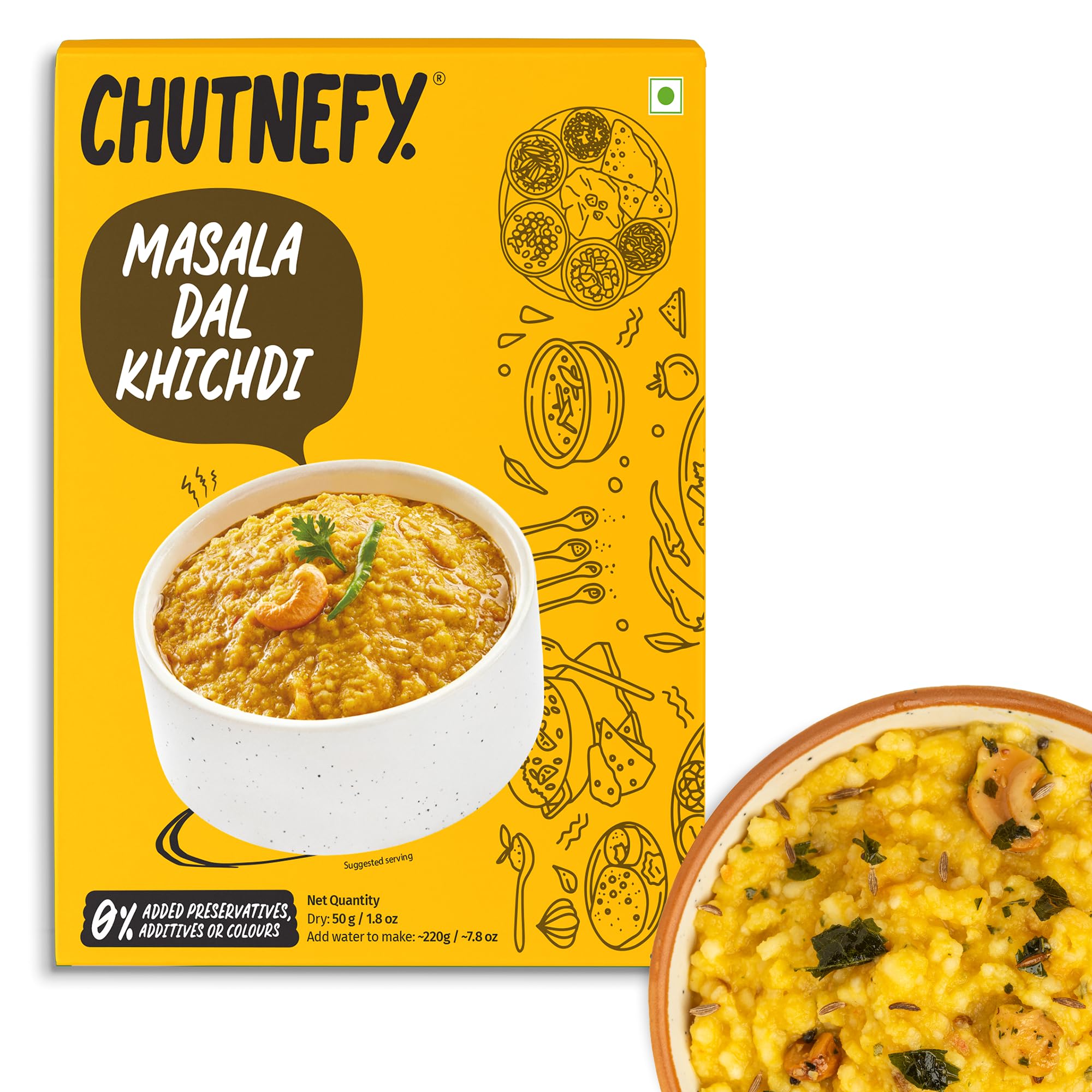 Chutnefy | Masala Dal Khichdi | 100% Natural Ingredients | Pack of 1*50gms (Dry) | Add Boiling Hot Water to make 170ml | 1-2 Servings | No Cooking Required | No Preservatives, Additives, Artificial Colours or Fillers | Loaded with Ghee& Nuts | Instant Meal