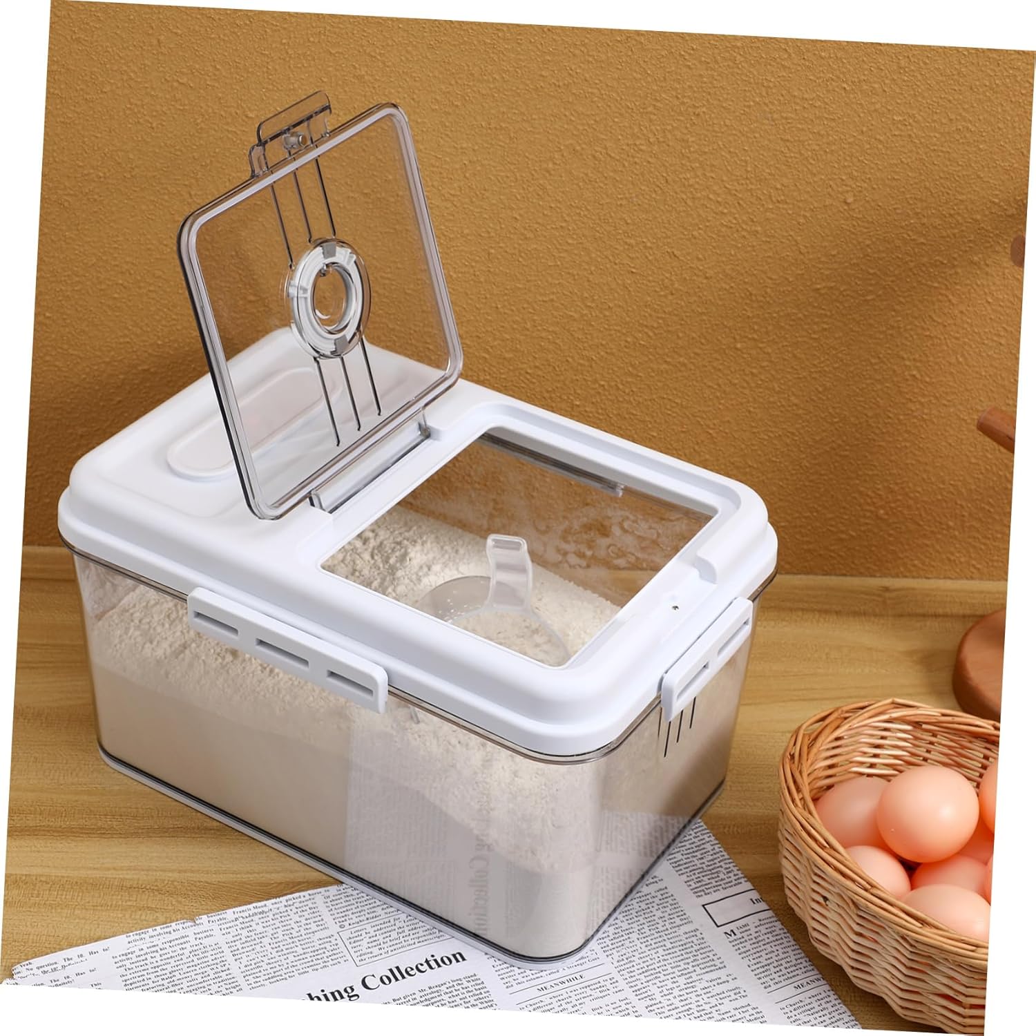 VOSAREA Airtight Rice Storage Container Bin Multifunctional Grain Dispenser for Rice Flour and Grains Capacity Kitchen Organization Modern Design Pet Material for -term Use