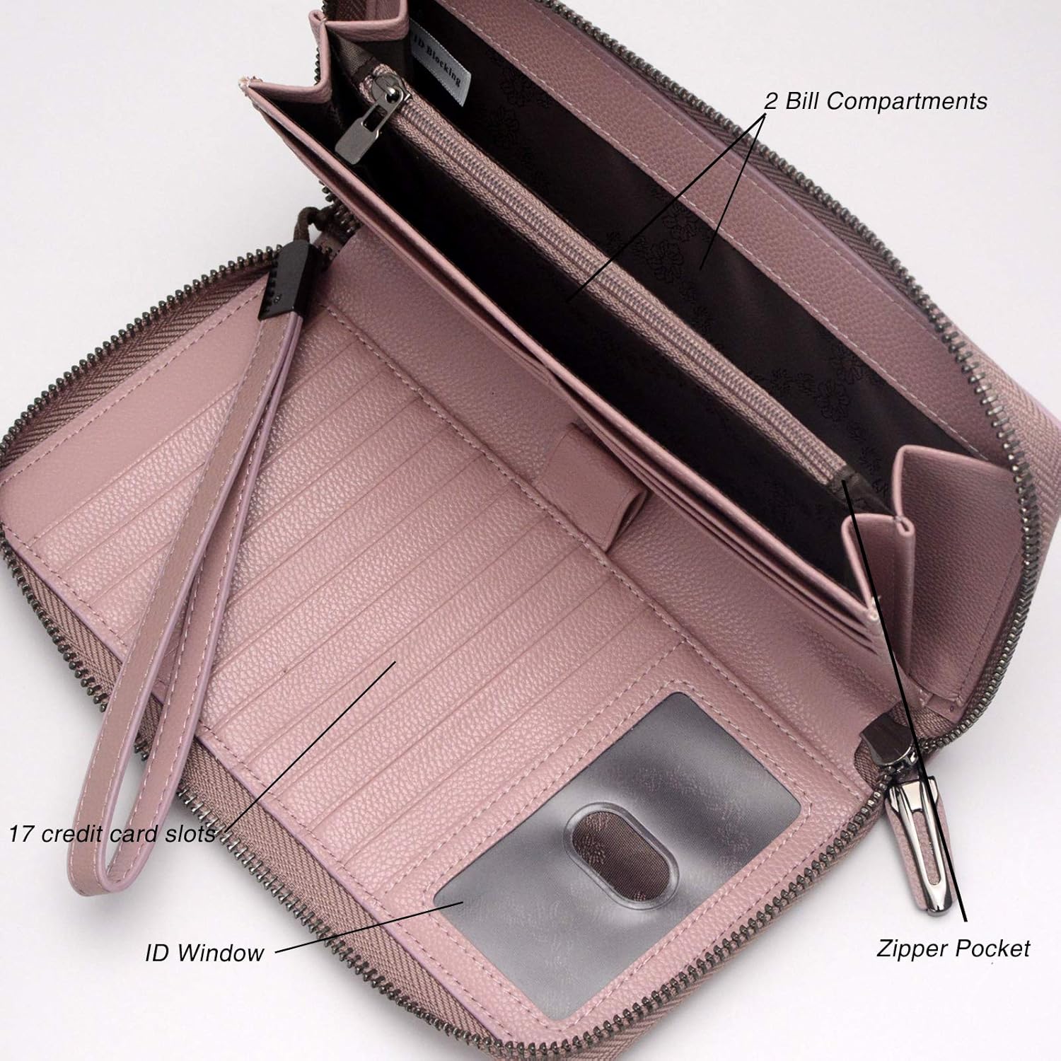 Bveyzi Women RFID Blocking Wallet Leather Zip Around Phone Clutch Large Capacity Ladies Travel Purse Wristlet | RFID Blocking, Zip Around, Large Capacity - Image 4