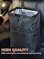 Vista 6 de Ginsco New Leak-Proof Travel Car Trash Bag, 3.5 Gallons Large Capacity Hanging Car Trash Can with Hook and Loop Lid and Handle, Multipurpose Trash