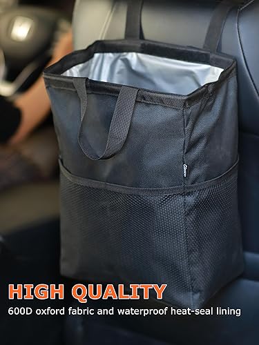 Miniatura 6 de Ginsco Bolsa de basura de viaje a prueba de fugas, 3.5 galones, gran capacidad, para colgar en el automóvil, con tapa de gancho y bucle, y asa,