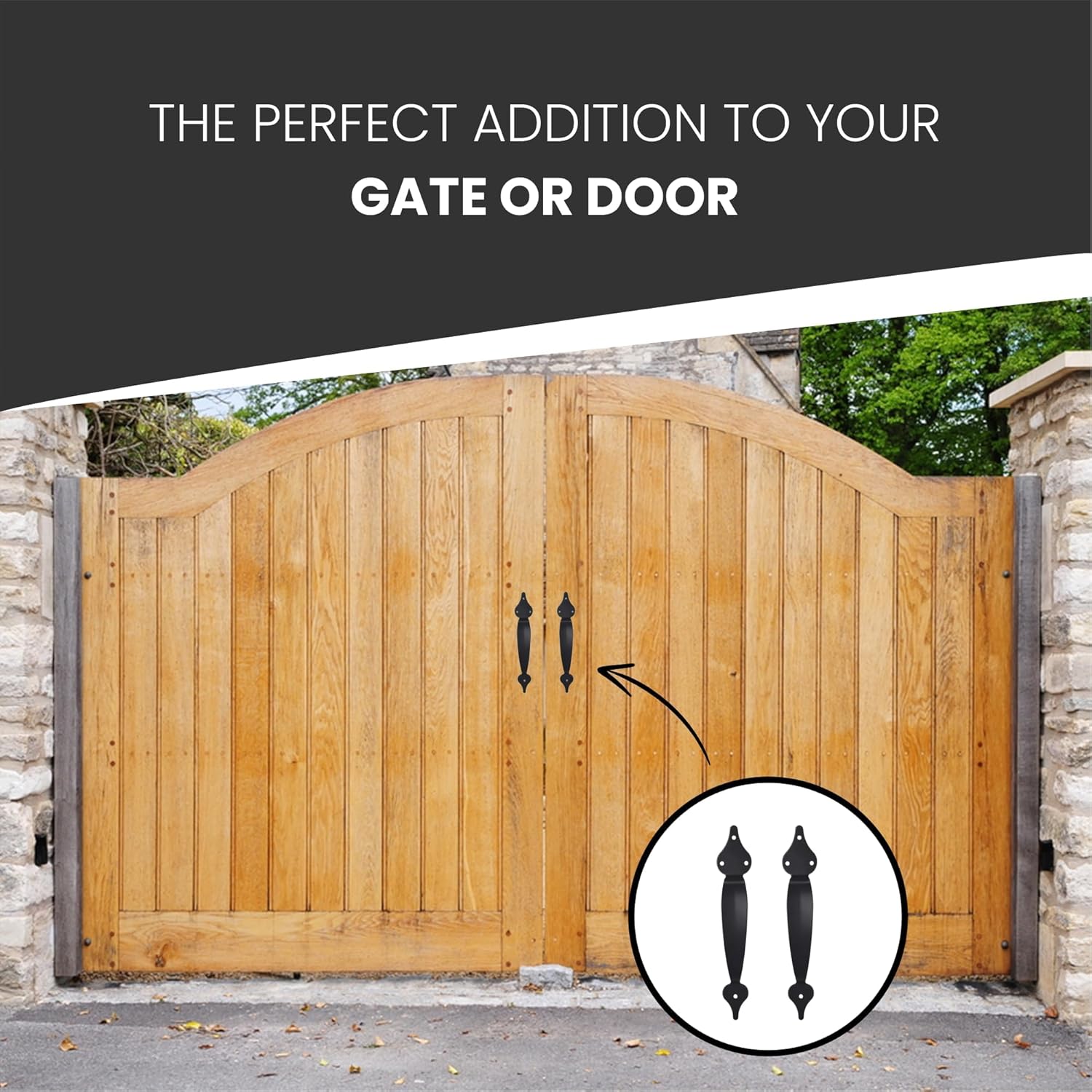 10” Ornamental Gate Handle - Decorative Handle Pill for Gate, Kitchen, Sheds, Garage, Barn Door, Sliding Door, Fences, Closets, Pantries - Indoor & Outdoor Use - Black