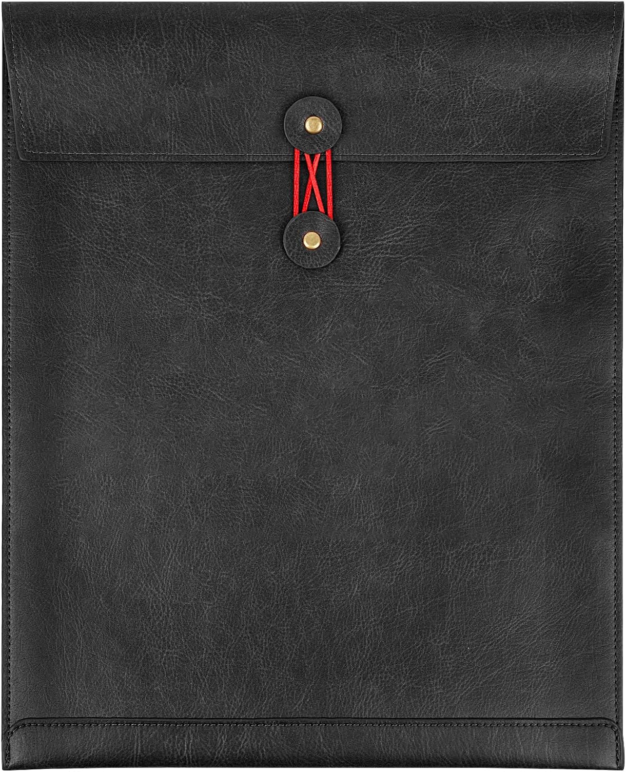 Black A4 PU Leather File Folders for Documents,Important Private File Organizer with String Tie Closure,Laptop Sleeve Notebook Case,Leather Portfolio Binder Envelopes, Filing Folder 1PC
