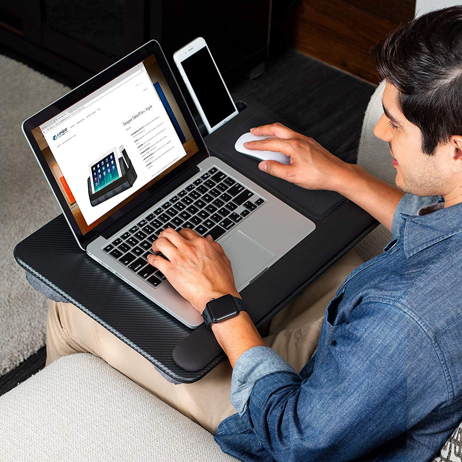 SEFFO Support portable pour ordinateur portable avec coussin, tapis de souris intégré et repose-poignet, jusqu'à 15,6"