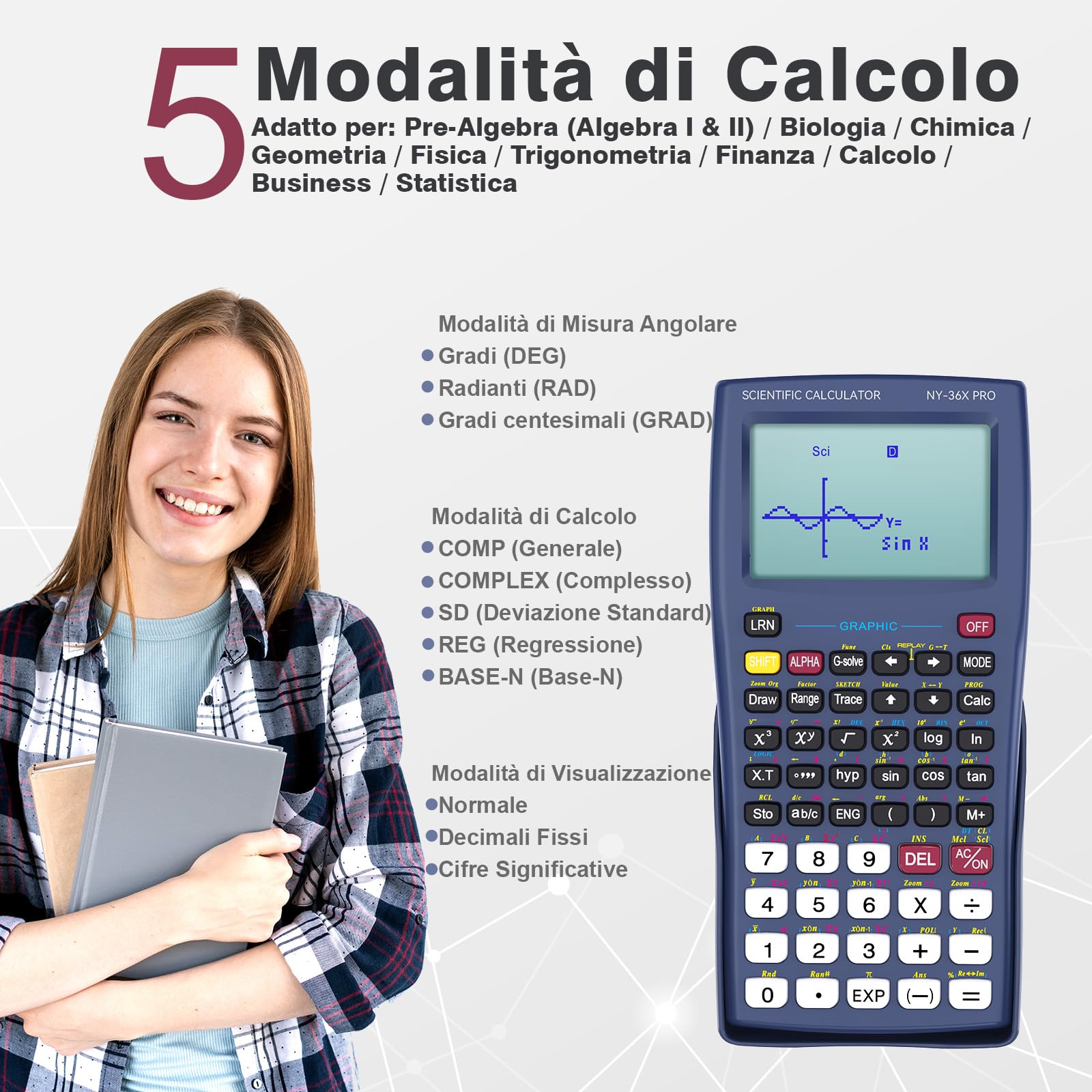 ROATEE 36X Pro Calcolatrice scientifica grafica con oltre 360 ​​funzioni e display ad alta risoluzione,È una calcolatrice avanzata adatta a studenti e ingegneri