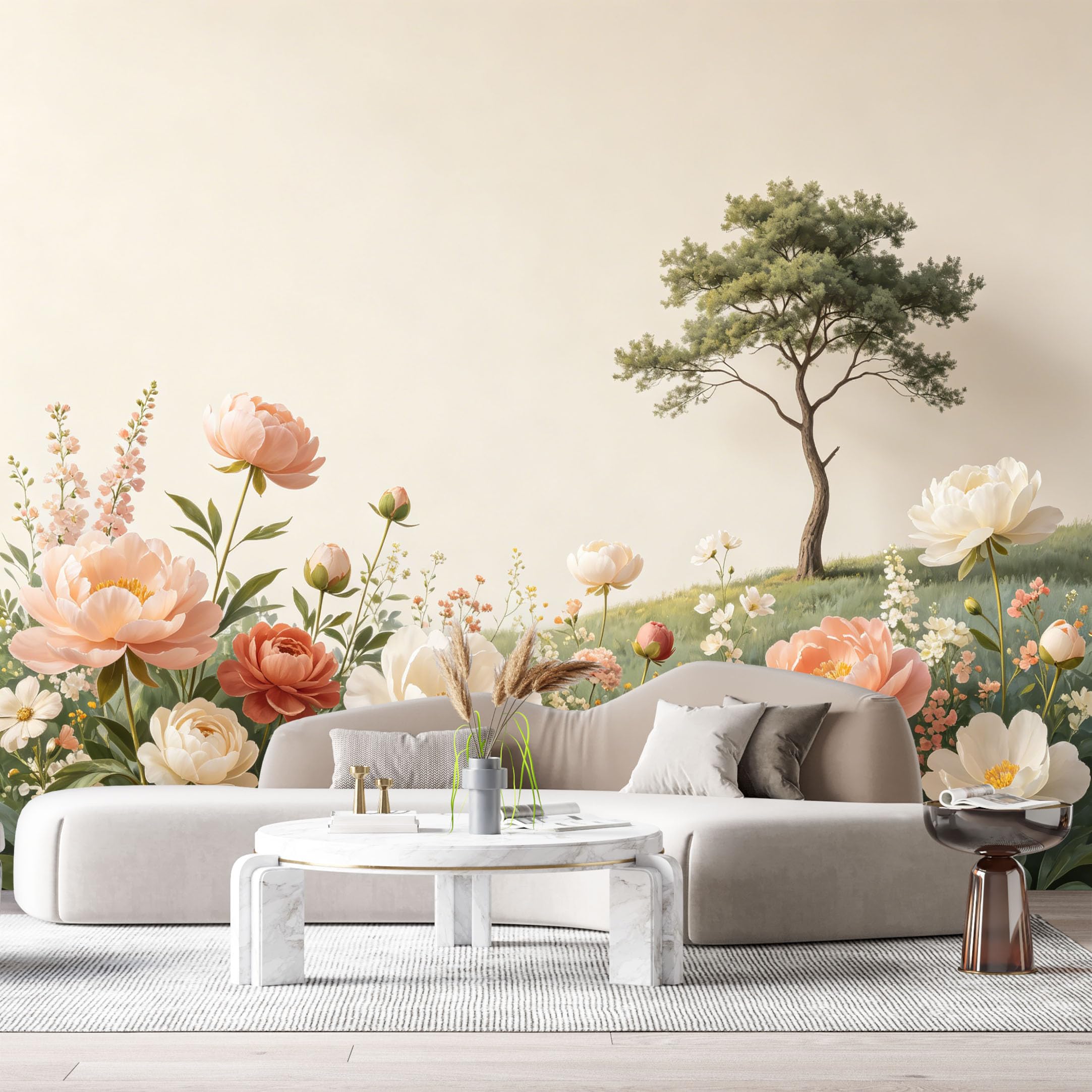 Custom Size Wall Murals Botanical Flower Garden Tree Bloom Watercolor Nature Scene SelfAdhesive Wall Fabric Removable Large Wallpaper for Photo Living Room