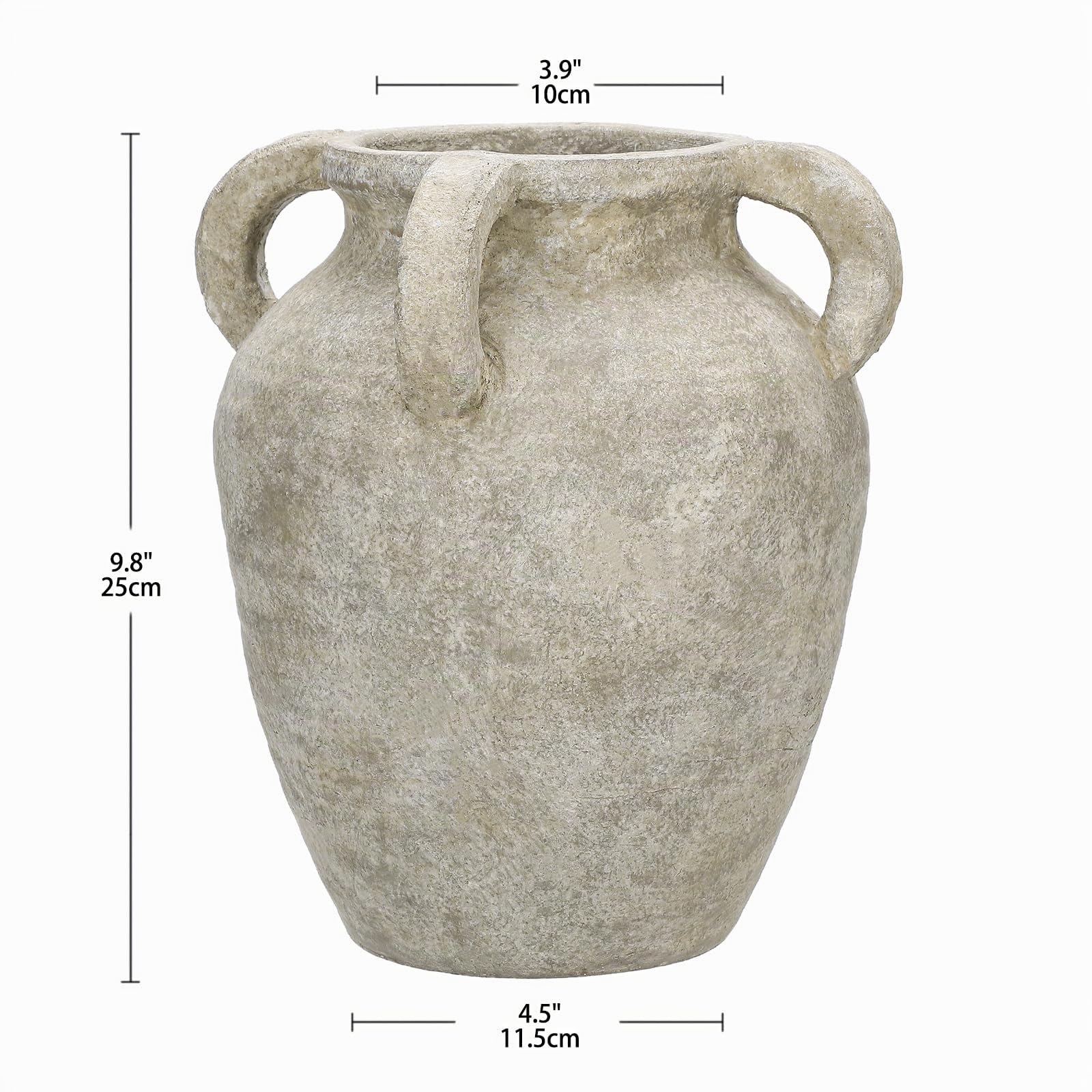 Vase en céramique - Hauteur : 25 cm - Fabriqué à la main - En terre cuite - Avec poignées en céramique - Pour décoration de salon, maison, bureau - Pour herbe de la pampa, décor rustique et antique