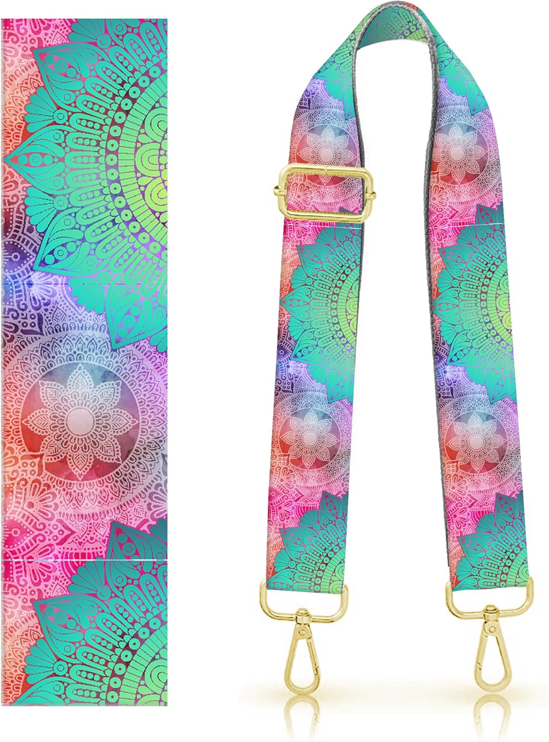 Purse Strap Replacement Belt Crossbody 1.5" Wide Golden Buckle Cute Shoulder Strap Durable Adjustable Guitar Straps for Canvas Bag Handbag Mandala Pattern