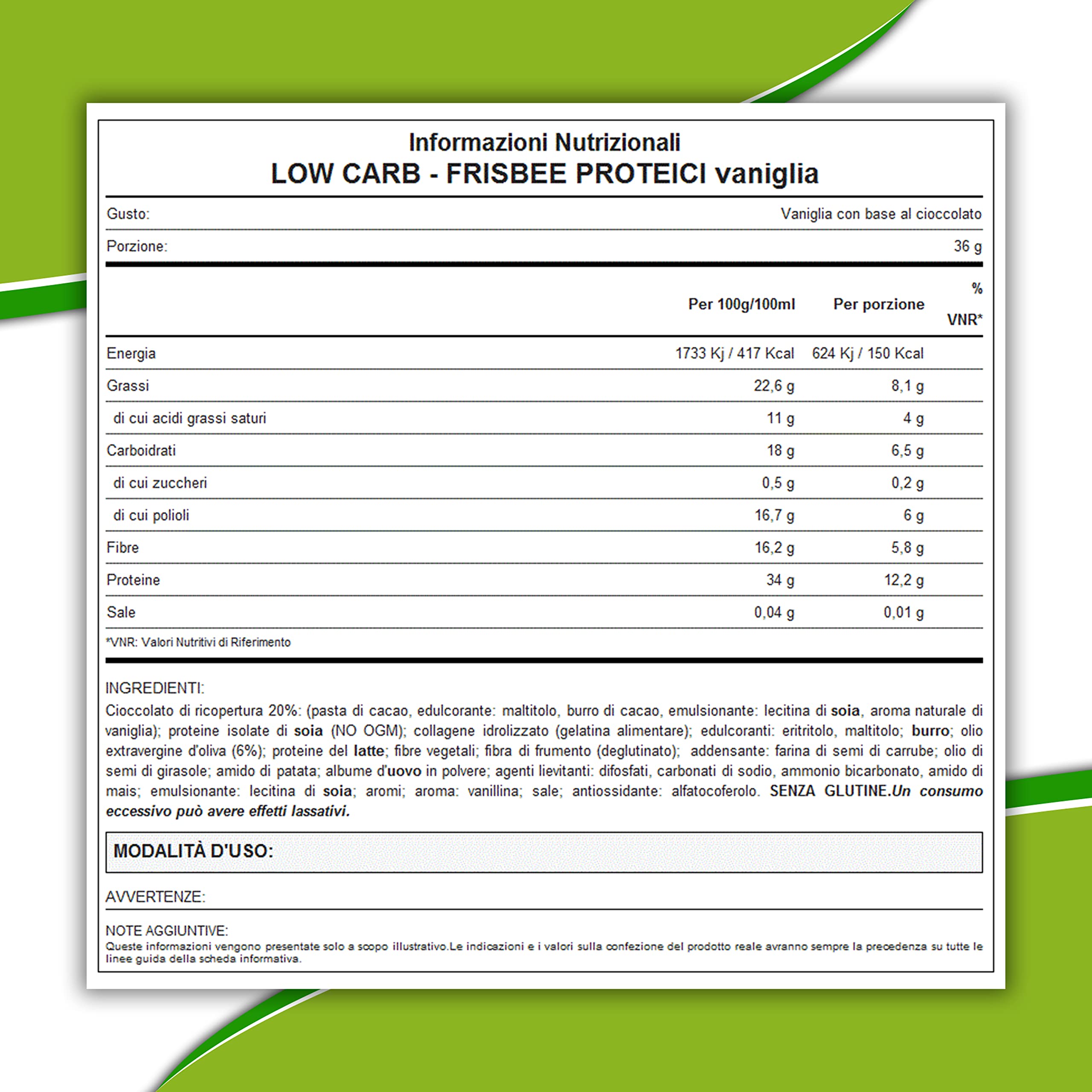 WHY NATURE LOW CARB FRISBEE PROTEICI - Biscotti Proteici con Base di Cioccolato - Senza Glutine per una Colazione Proteica - Gusto Vaniglia - Box da 25 Pezzi - 36 gr