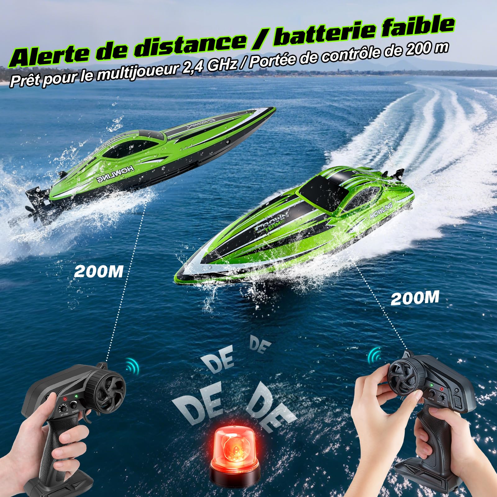 Bateau télécommandé, 55 km/h, bateau télécommandé avec batterie 3S, sans balais, LED, auto-redressement, 2,4 GHz, bateau de vitesse télécommandé, bateau à moteur télécommandé, pour enfants et adultes
