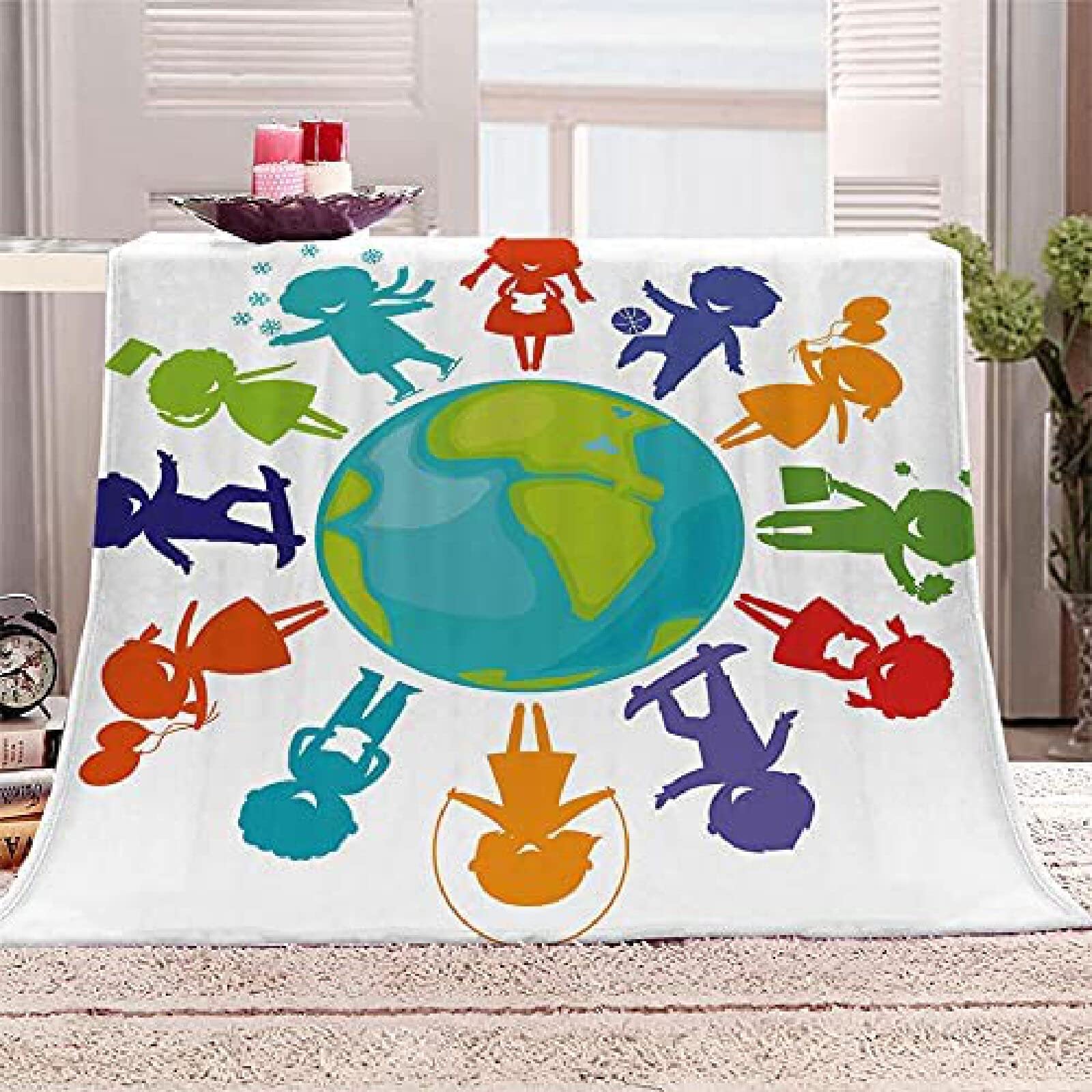 Mantas Niños En La Tierra,Manta Borreguito Extra Suave para Sofá Sillón Y Viaje-130X150Cm