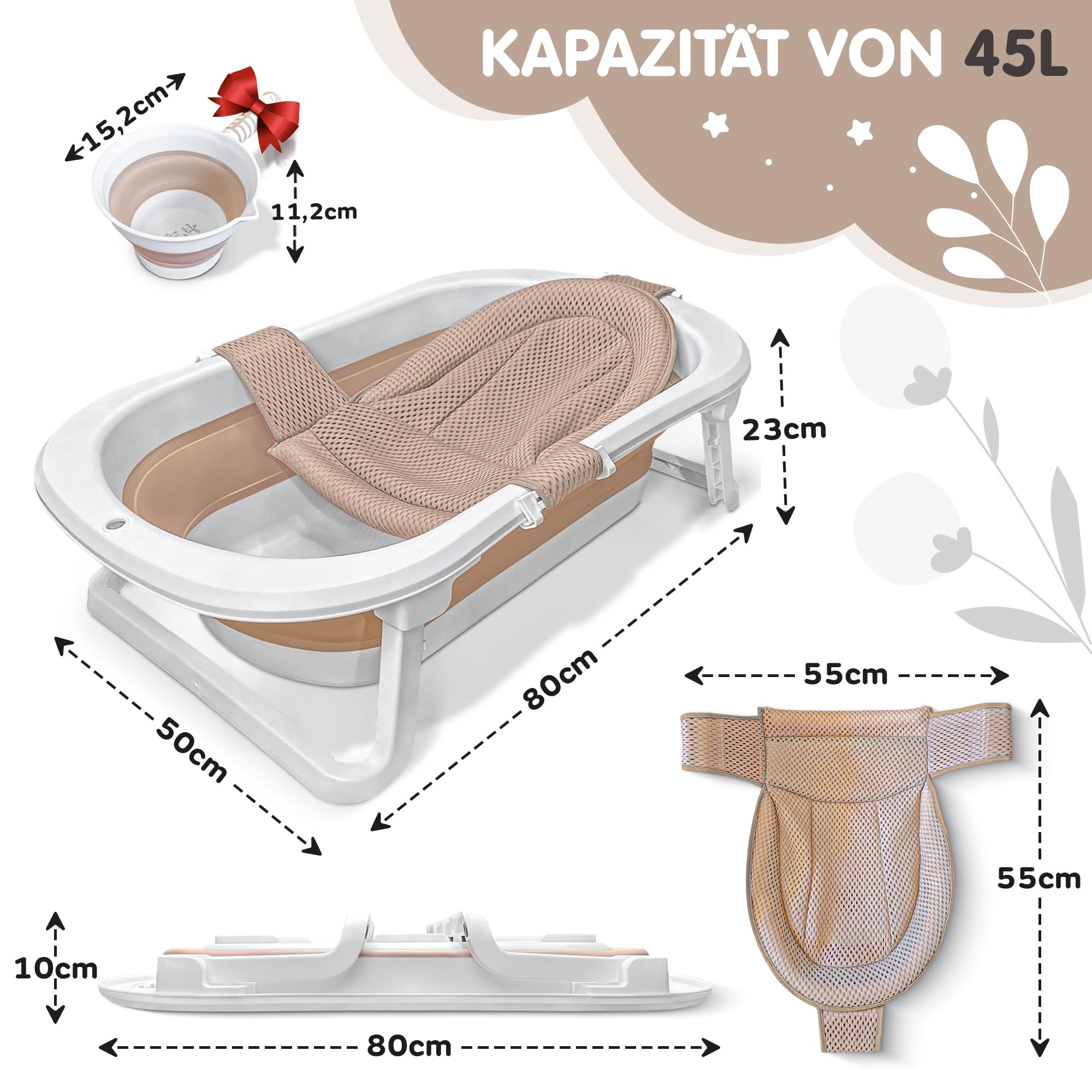 XXL Babywanne faltbar FawnsLife - faltbare badewanne baby mit bequemen Sitz und faltbarer Wassereimer- baby badewanne faltbar in Premium Qualität, praktisch für kleine Räume und Reisen.