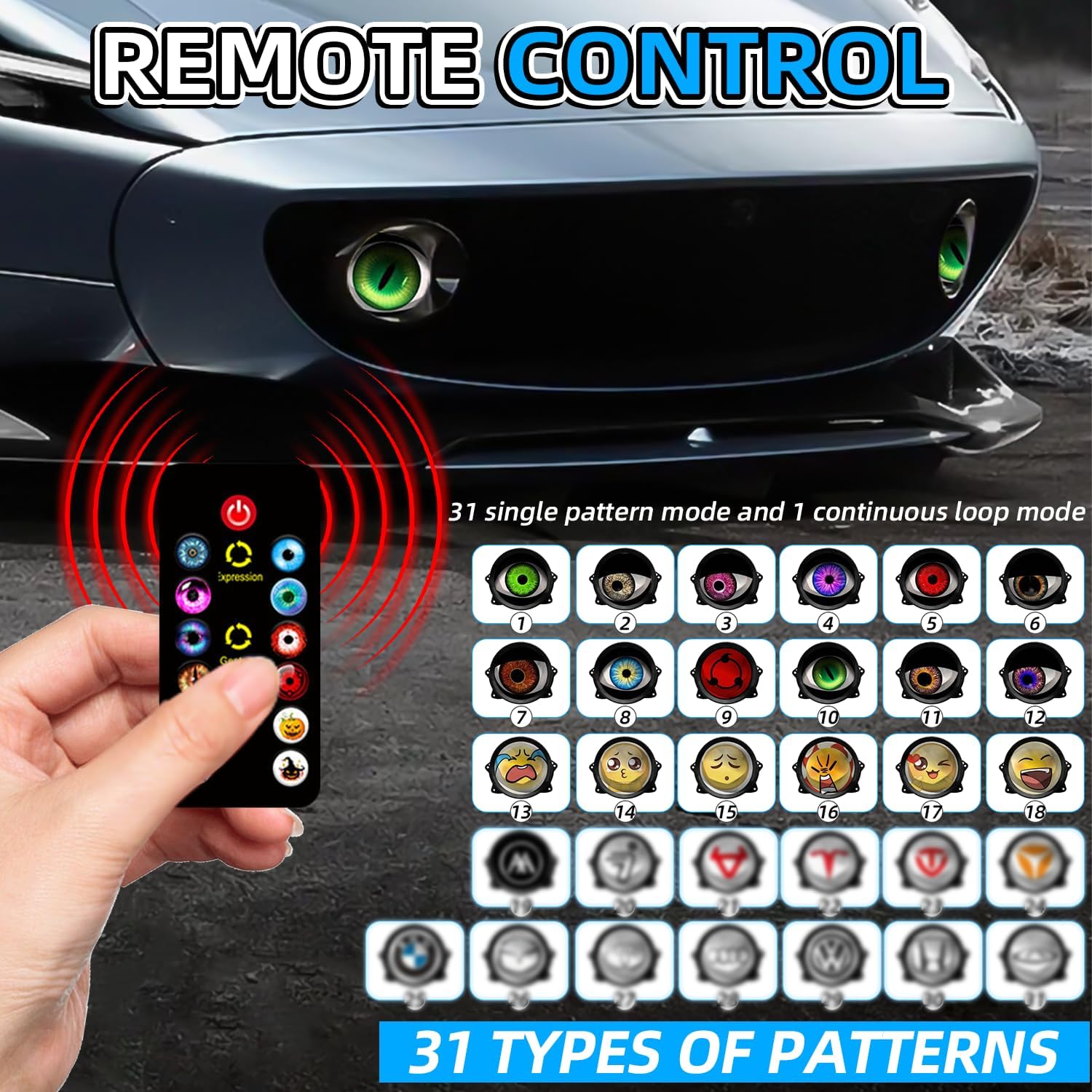 SUBPLUSIX Demon Eye Headlights for Motorcycles, 2PCS LED Dynamic Devil Eyes Light Kit with HD Lens, 31 Animated Eye Patterns, Universal 12-36V Eyeball Lights for Motorcycle, Car Accessories