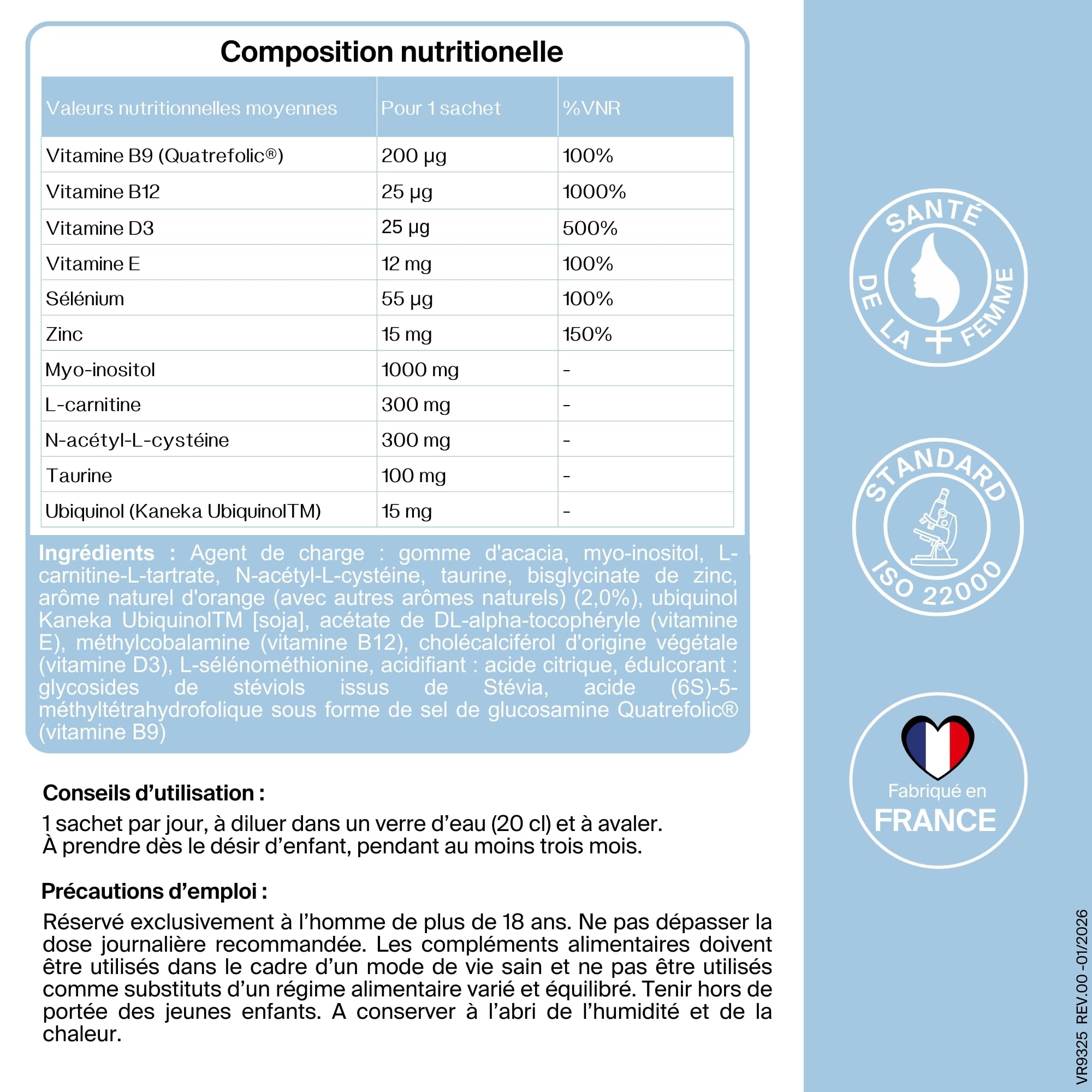 Pack Fertilité Couple | Complément fertilité homme & femme | Procréa.F+ & Procréa.M+ | Myo-Inositol, Quatrefolic, L-Carnitine, Zinc, Sélénium, Ubiquinol | 2 x 30 sachets | Laboratoire CCD