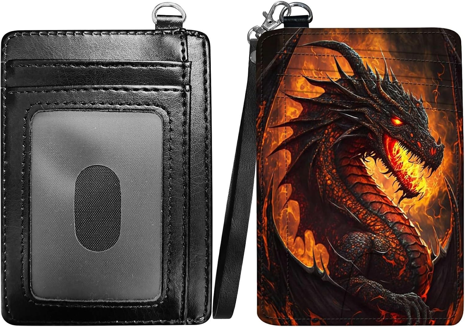 Mushroom Frog Slim Minimalist Wallet with Lanyard Strap, PU Leather Front Pocket Wallet RFID Blocking Credit Card Holder Card Cases with ID Window for Man Woman Boy Girl