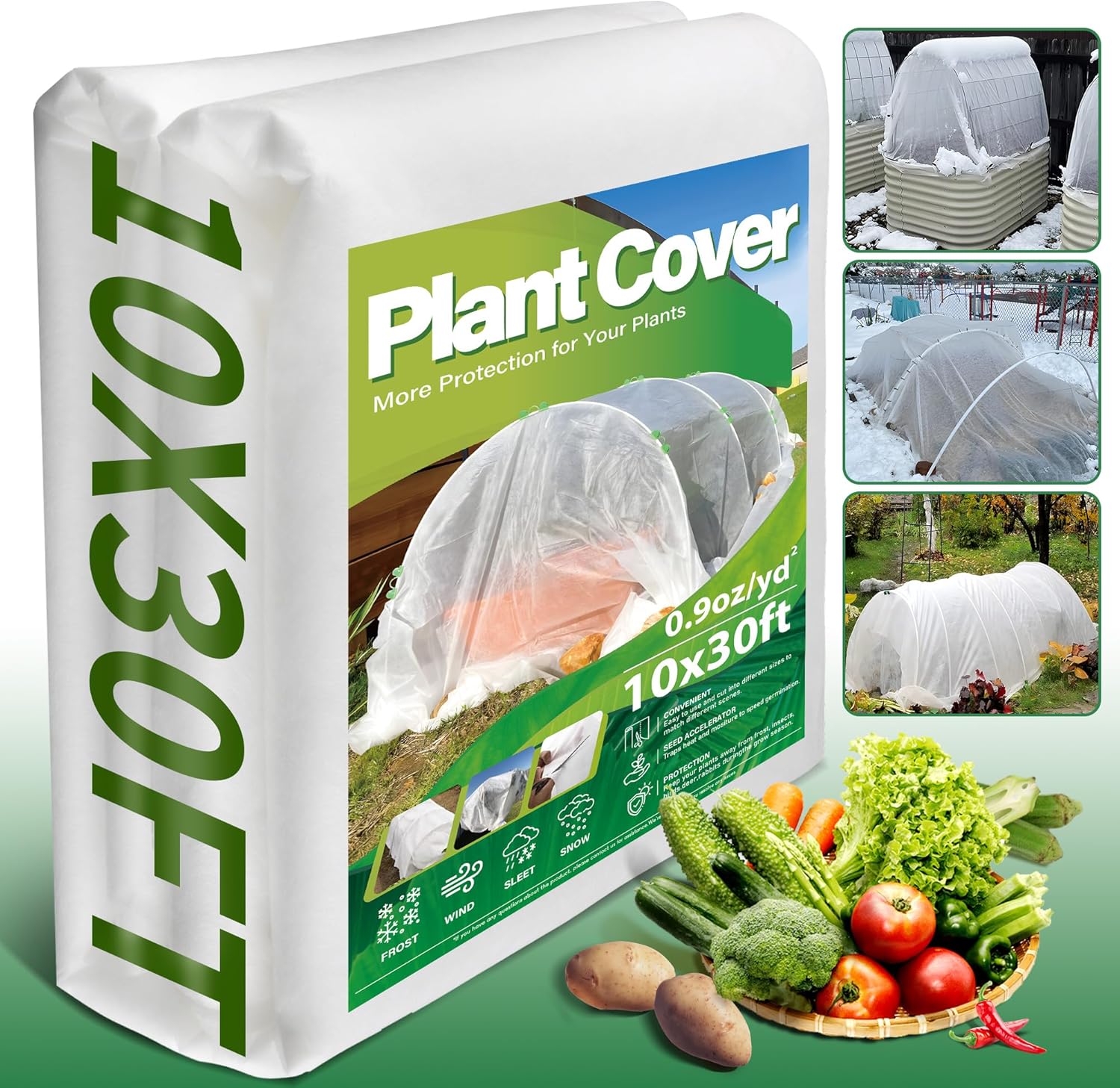Avalution Plant Covers Freeze Protection, 10×30 FT Frost Cloths for Outdoor Plants, 0.9 oz/yd² Reusable Frost Blankets for Outdoor Plants, Row Covers for Vegetables Season Extension