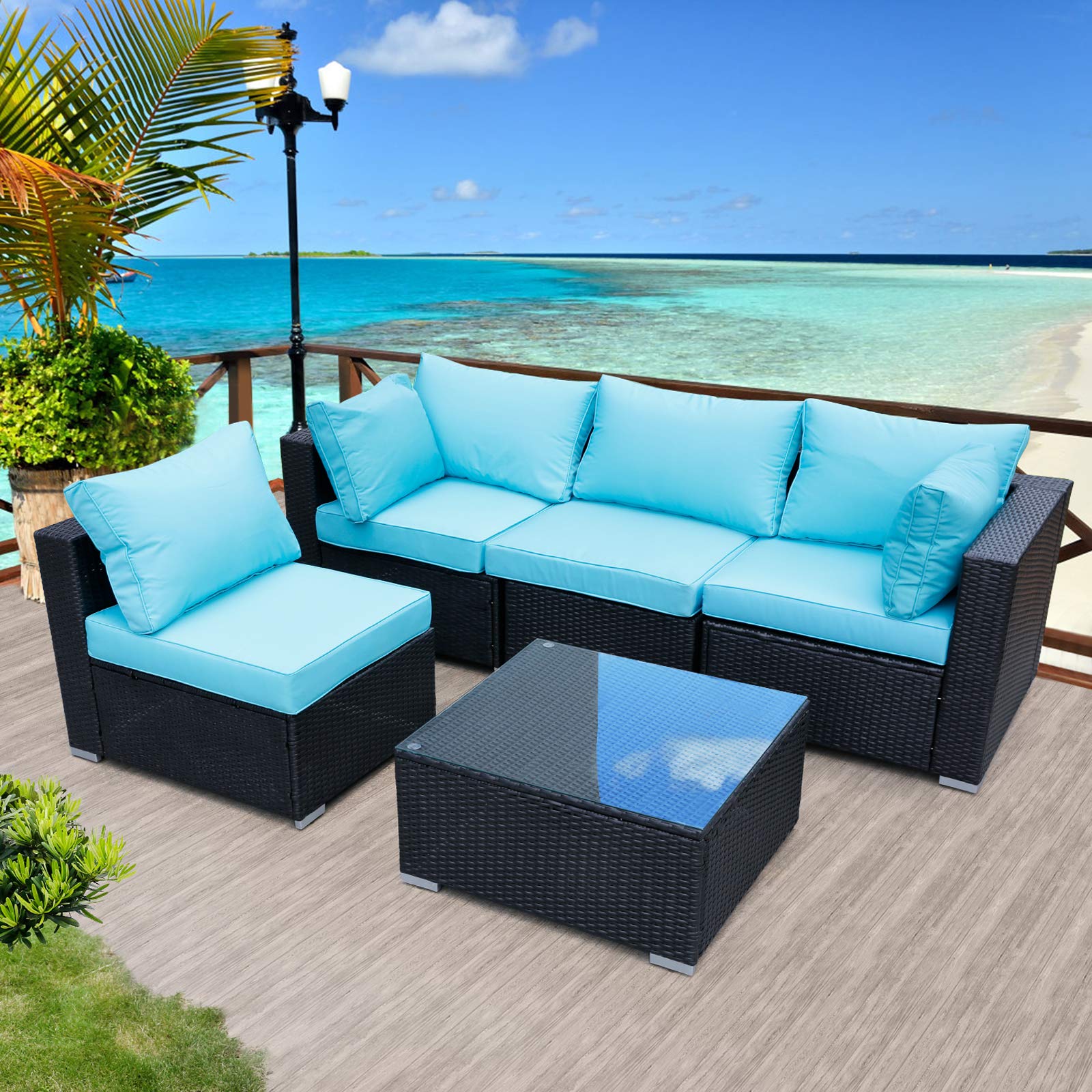 Buy Viewee 5Piece Patio Furniture Set PE Black Rattan AllWeather