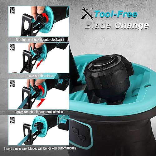 Miniatura 4 de DURATECH Sierra recíproca inalámbrica con batería de iones de litio de 20 V 4.0 Ah, 3000 SPM, longitud de carrera de 7/8 pulgadas, velocidad