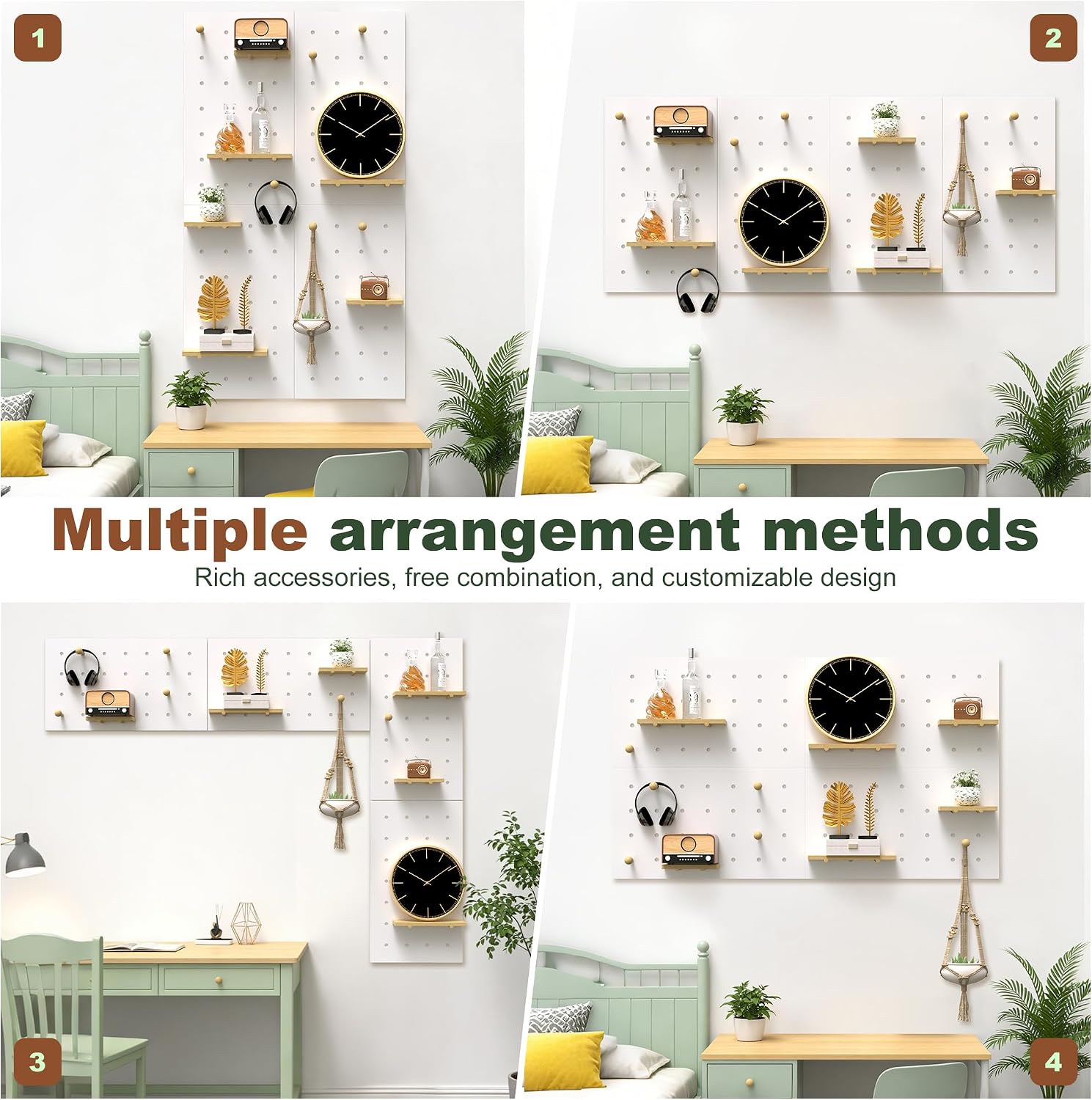 Modular Wooden Peg Board Wall Organizer DIY Thick Pegboard Kit(31.4X55.1in) | Hanging Display Peg Board Storage System for Home Office Bedroom Livingroom Studyroom Gaming Garage Tool Store